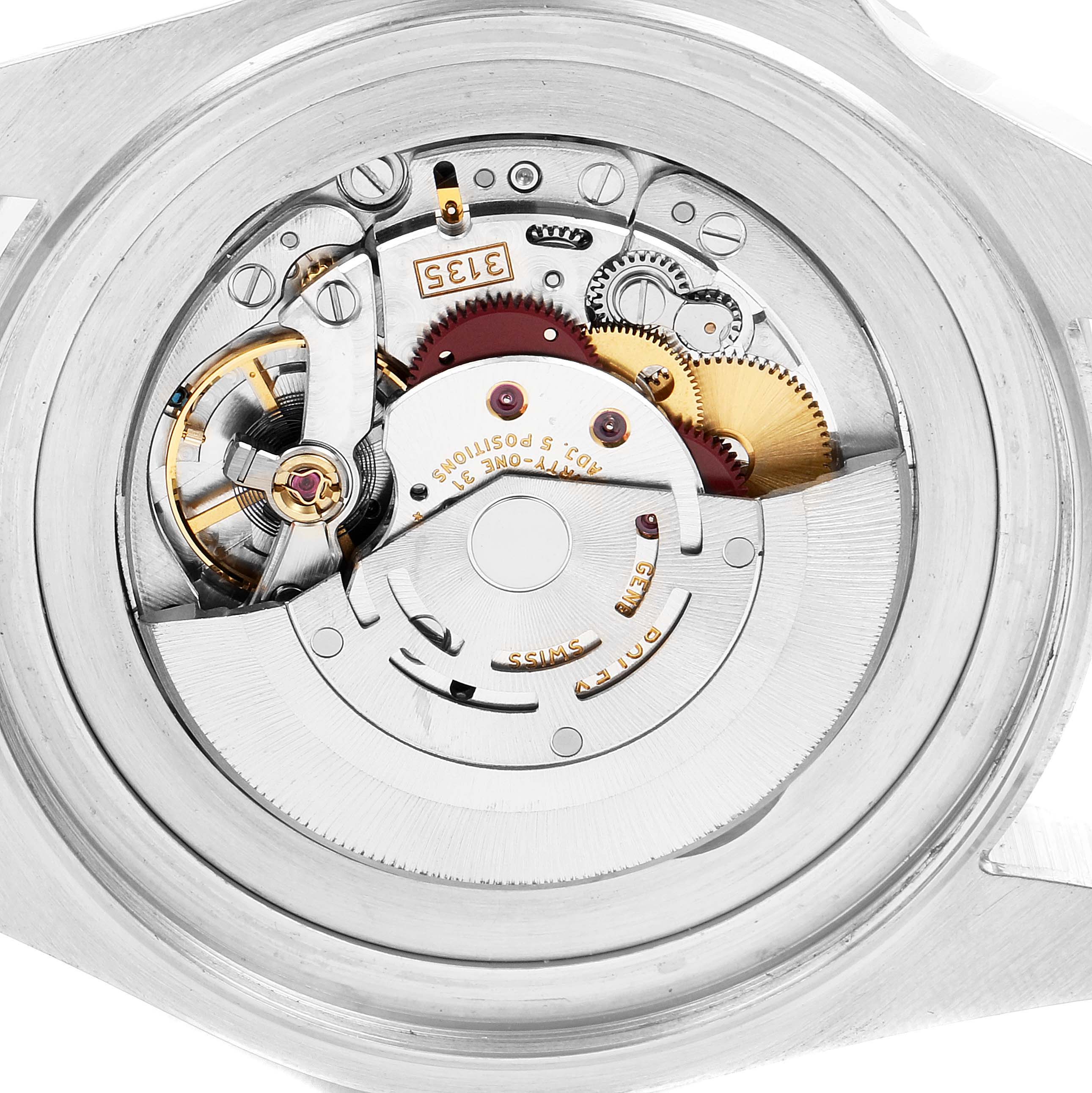 This image shows a close-up of the movement mechanism of a Rolex Sea-Dweller 116660 Men
s Stainless Steel Black Dial 116660 Men
s Stainless Steel Black Dial watch with visible gears and components.