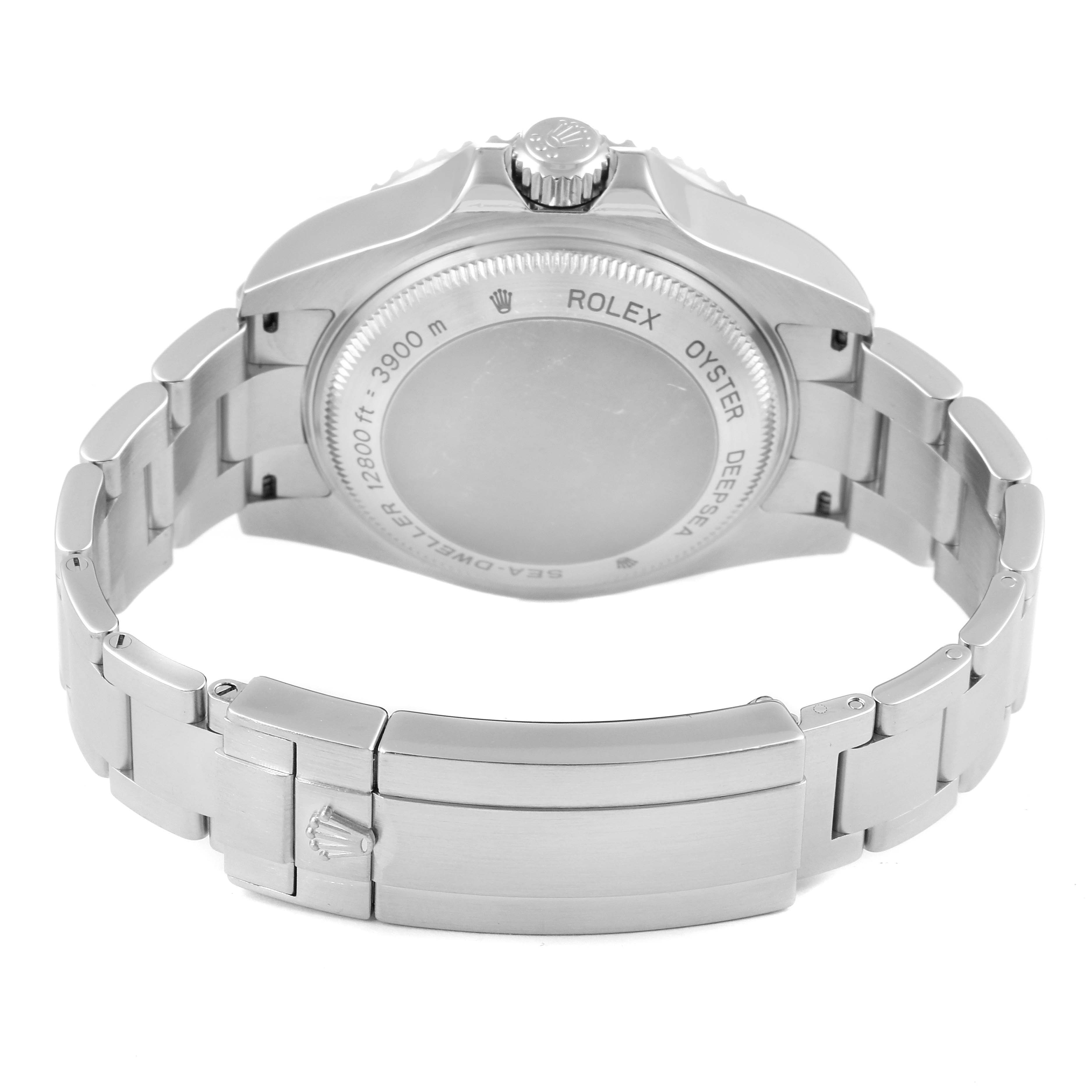 This image shows the back case and bracelet clasp of a Rolex Sea-Dweller 116660 Men
s Stainless Steel Black Dial 116660 Men
s Stainless Steel Black Dial watch from a rear view angle.