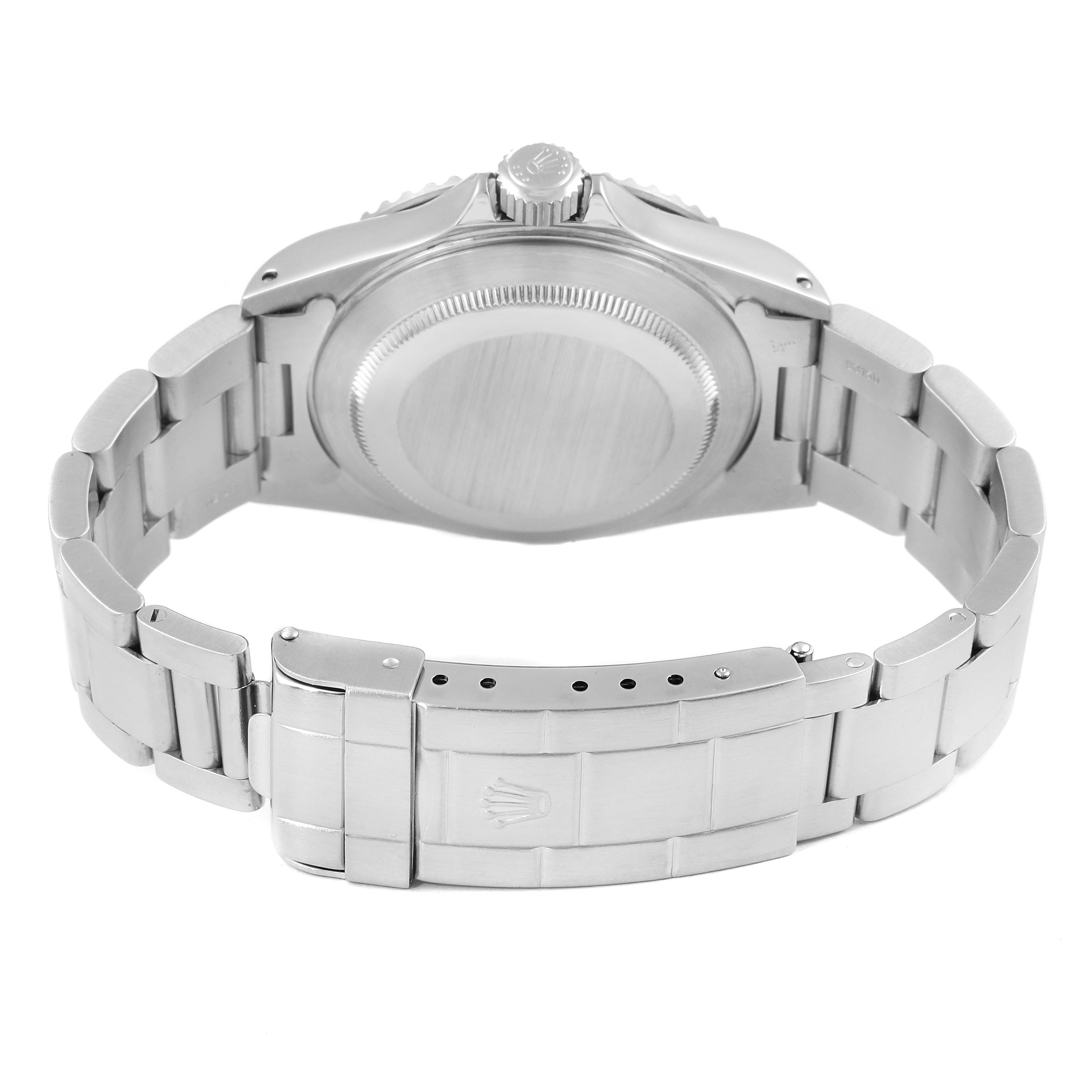 The image shows the back view of a Rolex Submariner 14060 Men's Stainless Steel Black Dial 14060 Men's Stainless Steel Black Dial watch, highlighting the bracelet, clasp, and case back.