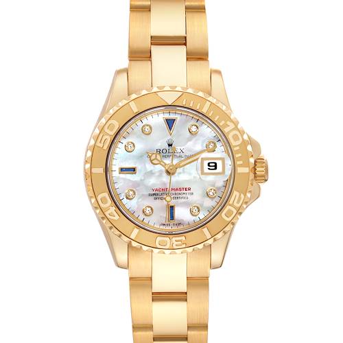 Photo of Rolex Yachtmaster 29 Yellow Gold MOP Diamond Dial Ladies Watch 69628 Box Papers