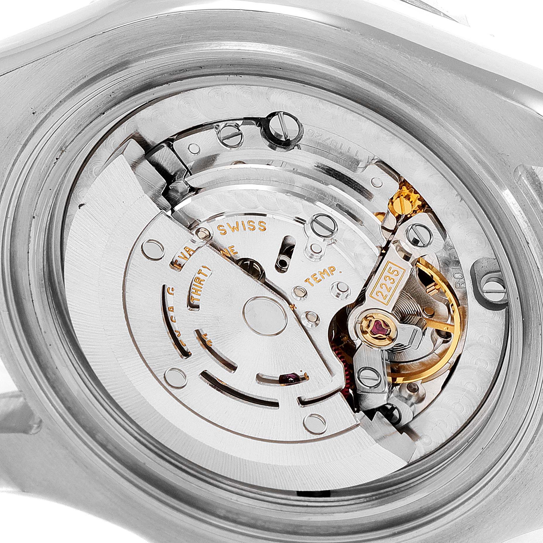 The image shows the internal mechanism of a Rolex Yacht-Master 168622 Men's Stainless Steel Silver Dial 168622 Men's Stainless Steel Silver Dial watch, viewed from the back.