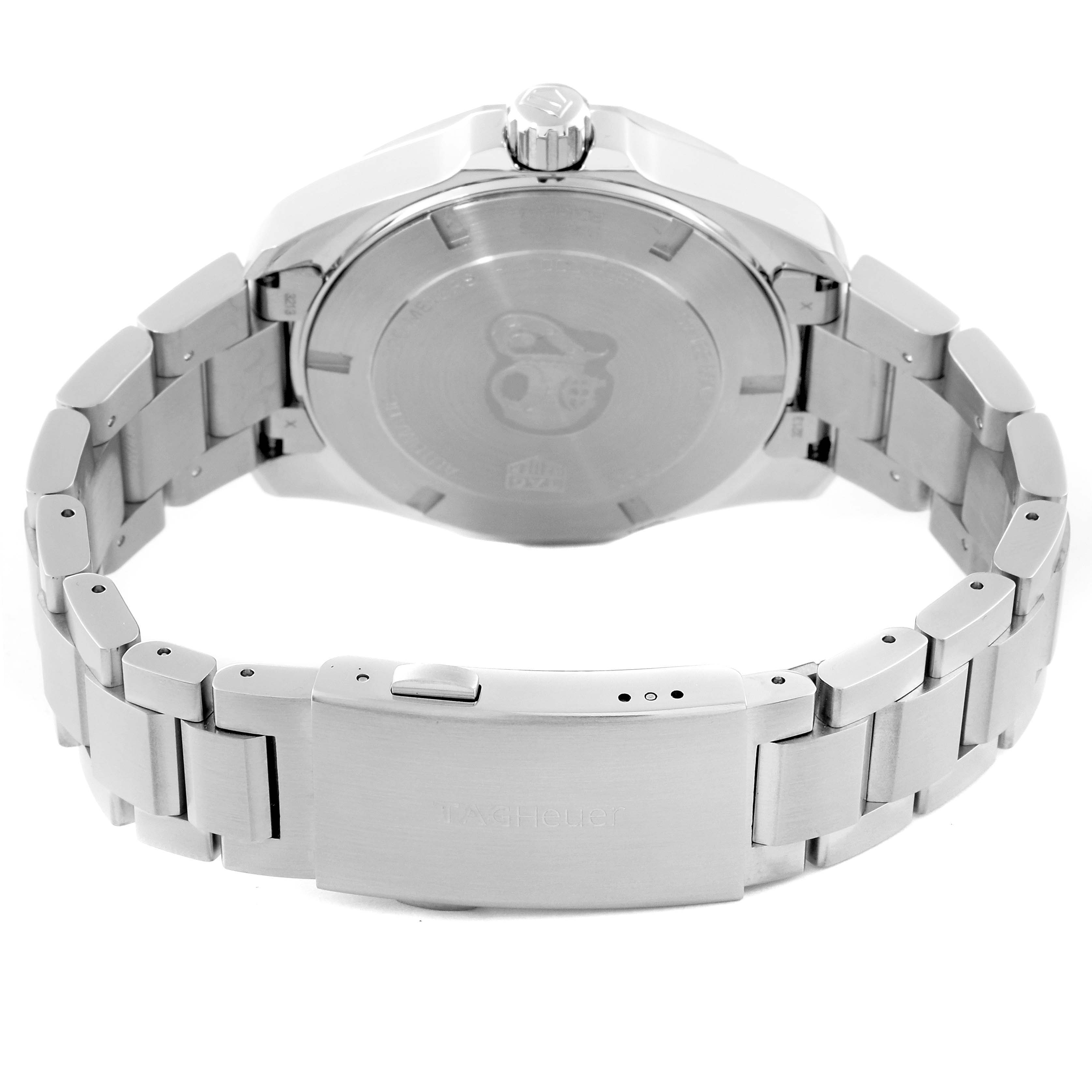 The image shows the back case and bracelet of the Tag Heuer Aquaracer WAY201S Men's Stainless Steel Green Dial WAY201S Men's Stainless Steel Green Dial watch from a rear angle.