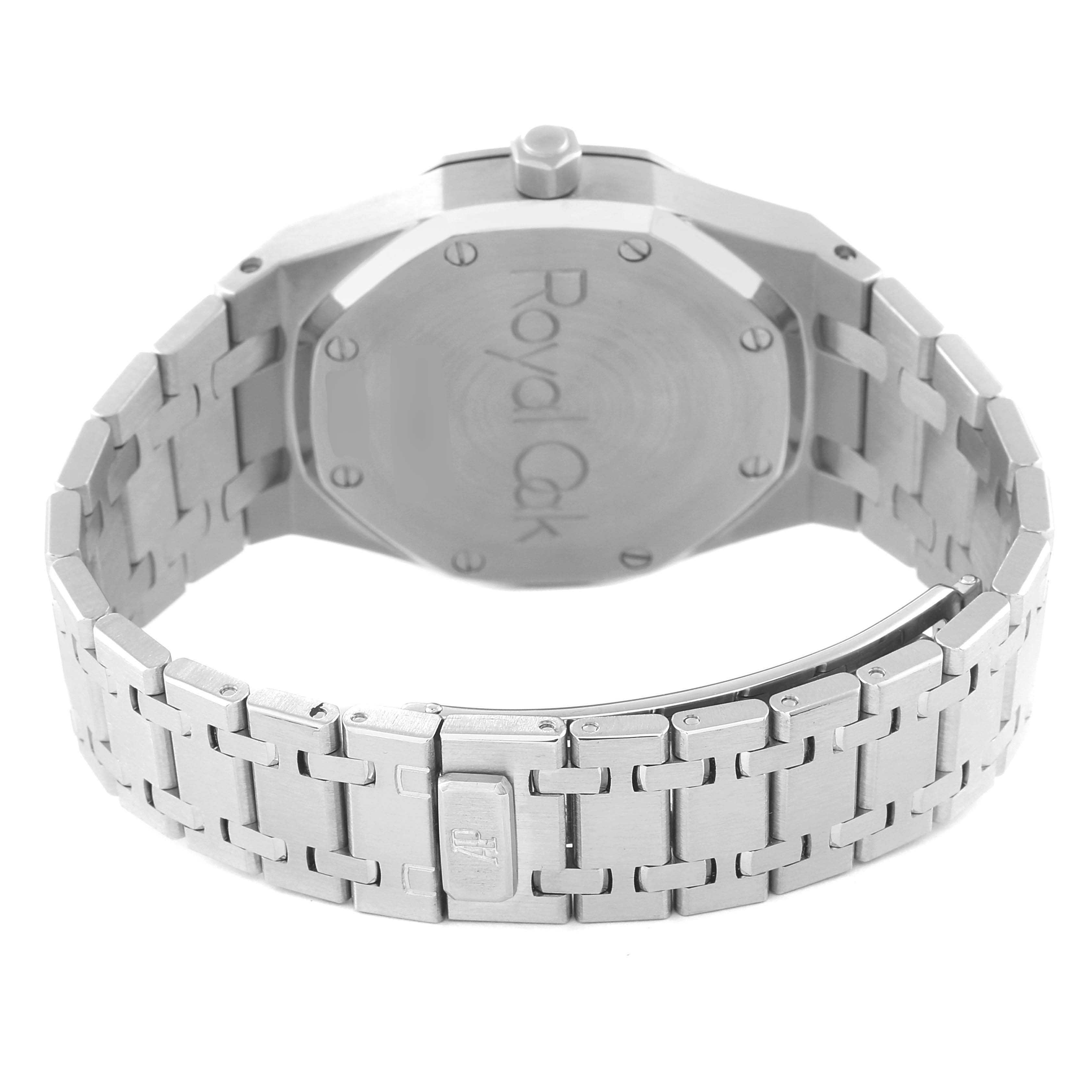 The image shows the back case and part of the bracelet of the Audemars Piguet Royal Oak 25594ST.OO.0789ST.05 Men's Stainless Steel Silver Dial 25594ST.OO.0789ST.05 Men's Stainless Steel Silver Dial watch.