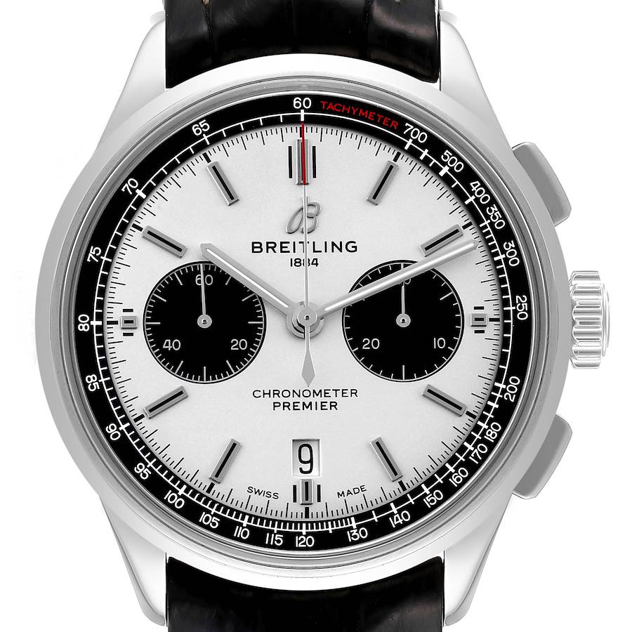 Breitling Premier B01 Chronograph Silver Dial Steel Mens Watch AB0118 Box Papers SwissWatchExpo