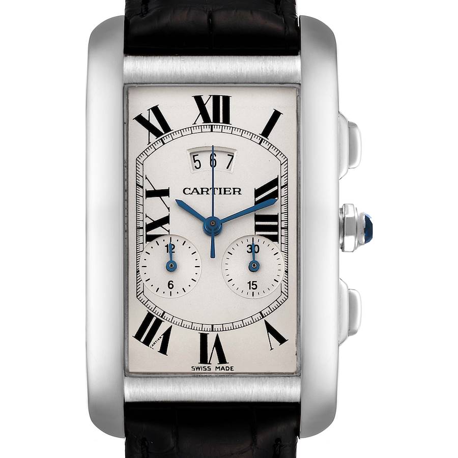 Cartier Tank Americaine Chronograph White Gold Silver Dial Mens Watch W2605956 SwissWatchExpo