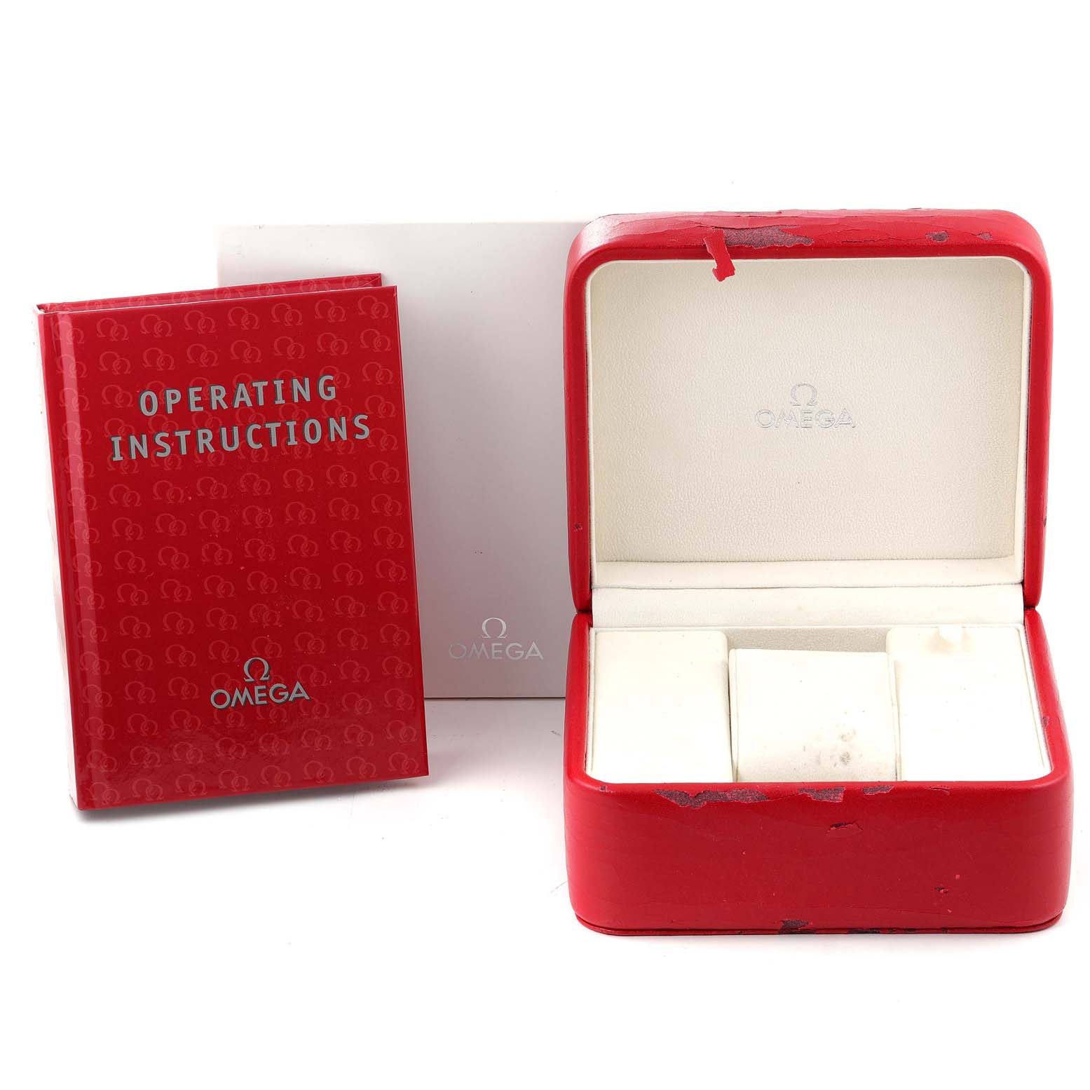 The image shows the operating instructions and the watch box for the Omega Aqua Terra 2502.33.00 Men
s Stainless Steel Silver Dial 2502.33.00 Men
s Stainless Steel Silver Dial model.