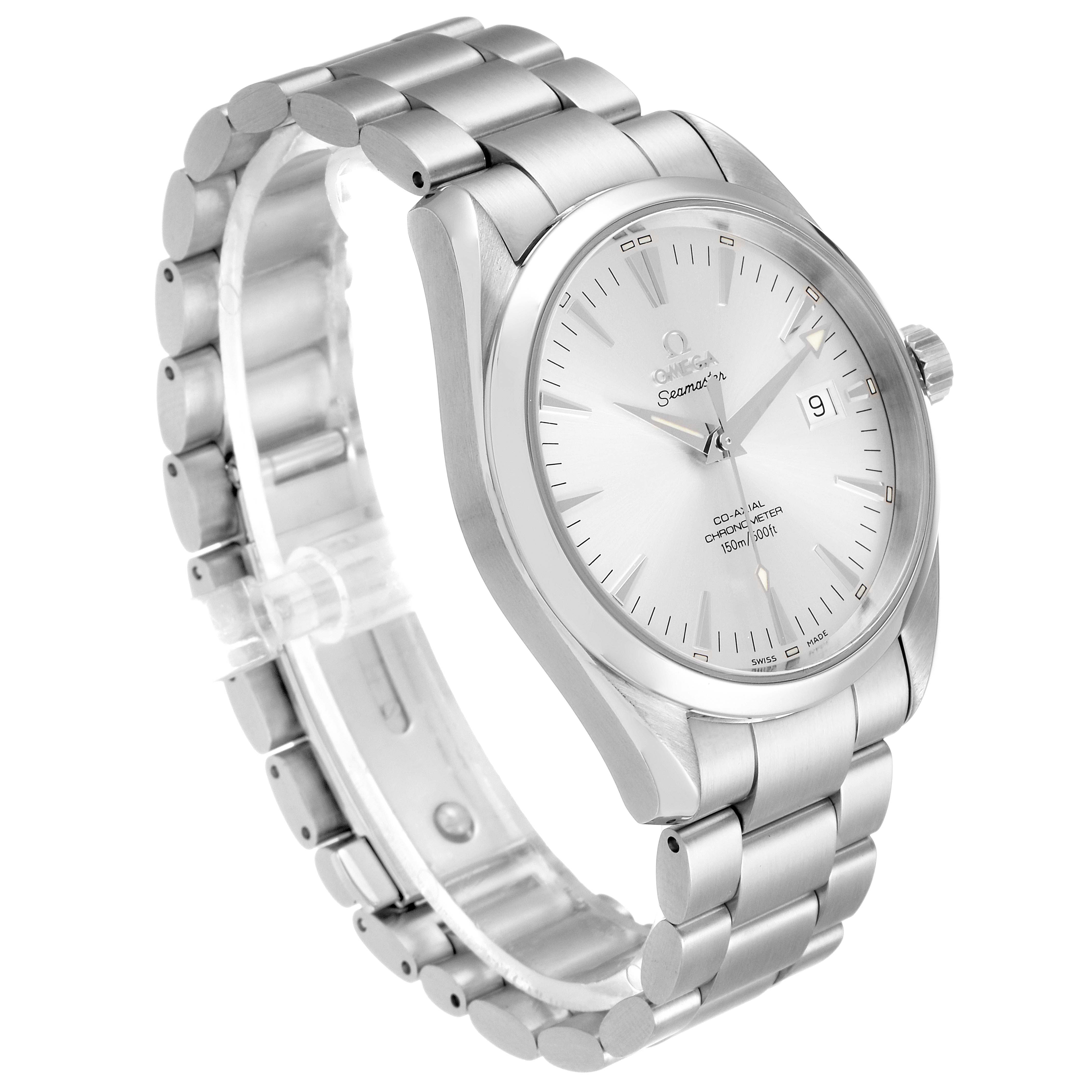 The Omega Aqua Terra 2503.30.00 Men's Stainless Steel Silver Dial 2503.30.00 Men's Stainless Steel Silver Dial model is shown from a three-quarter view, displaying the dial, bracelet, and crown.