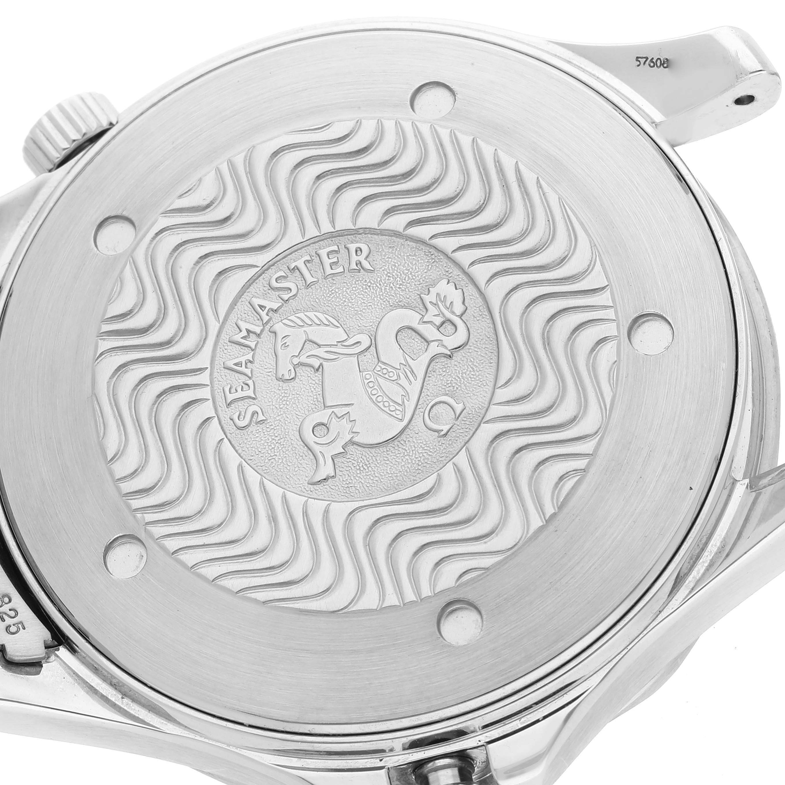 The image shows the case back of an Omega Seamaster 2541.80.00 Men's Stainless Steel Blue Dial 2541.80.00 Men's Stainless Steel Blue Dial watch featuring the Seamaster logo.