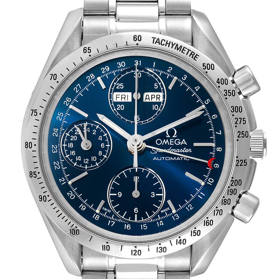 Omega Speedmaster Day Date Blue Dial Steel Mens Watch 3521.80.00 Box Card SwissWatchExpo