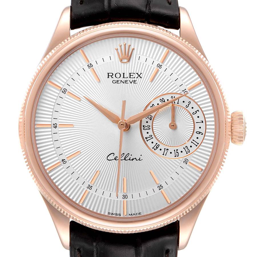 Rolex Cellini Date 18K Everose Gold Silver Dial Mens Watch 50515 Box Card SwissWatchExpo