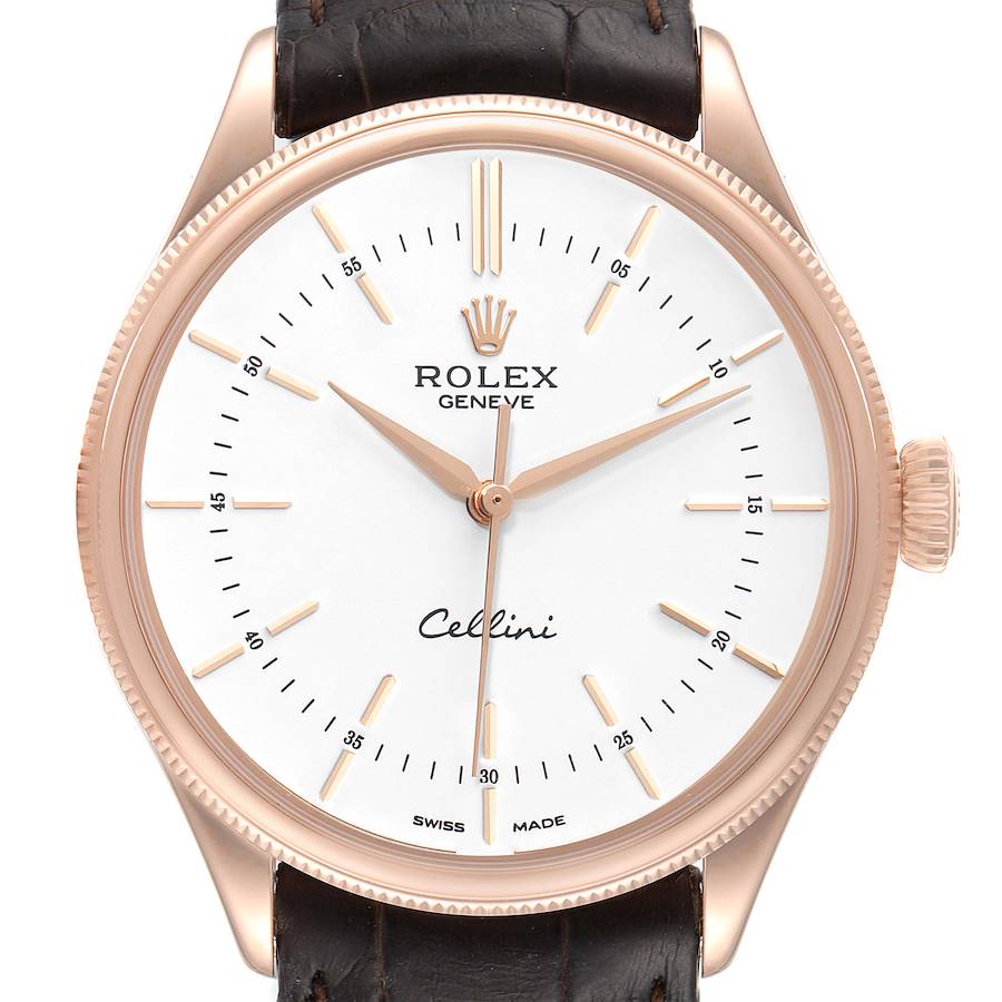 Rolex Cellini Time White Dial EveRose Gold Mens Watch 50505 Box Card SwissWatchExpo