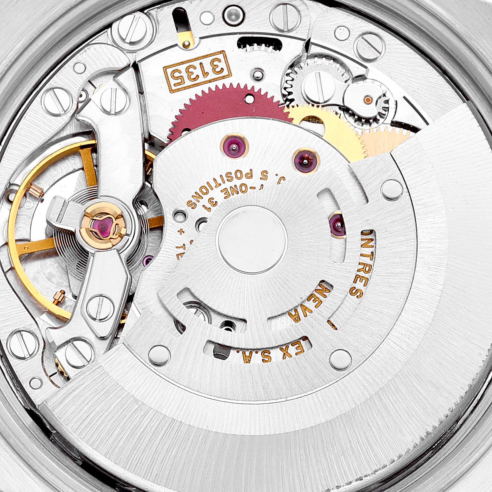 This is a close-up of the movement and internal mechanism of a Rolex Date 15210 Men's Stainless Steel Black Dial 15210 Men's Stainless Steel Black Dial model watch.