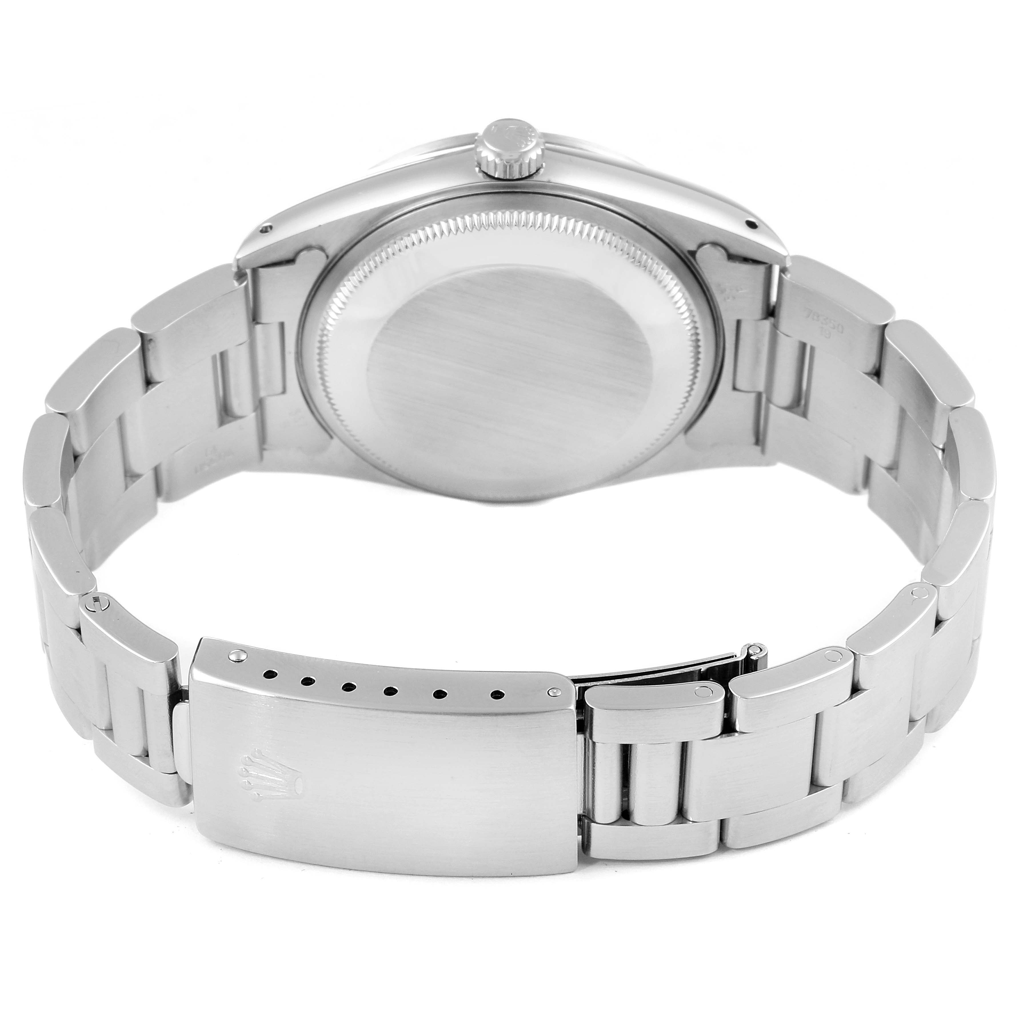 This image shows the back case and clasp of a Rolex Date 15200 Men's Stainless Steel Silver Dial 15200 Men's Stainless Steel Silver Dial model watch from a rear angle.