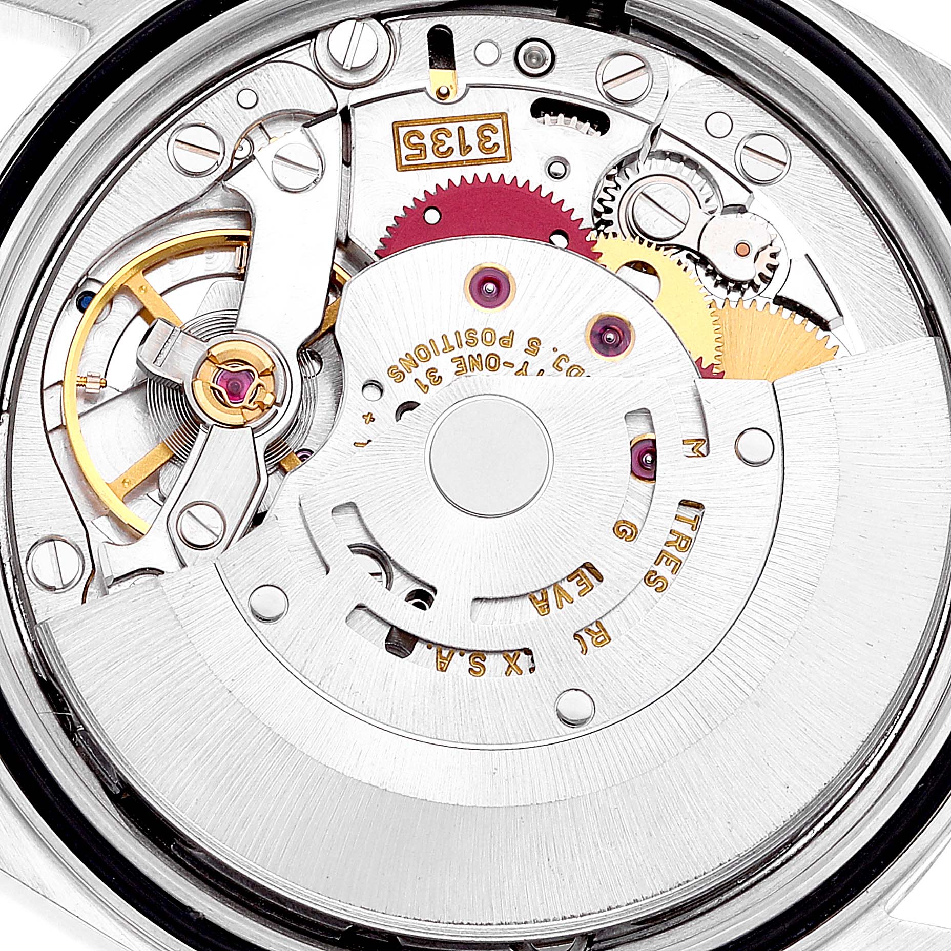 This image shows the movement mechanism of the Rolex Datejust 16234 Men's Stainless Steel Silver Dial 16234 Men's Stainless Steel Silver Dial watch from a close-up angle.