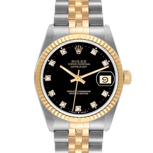 Photo of Rolex Datejust Midsize Steel Yellow Gold Black Diamond Dial Ladies Watch 68273