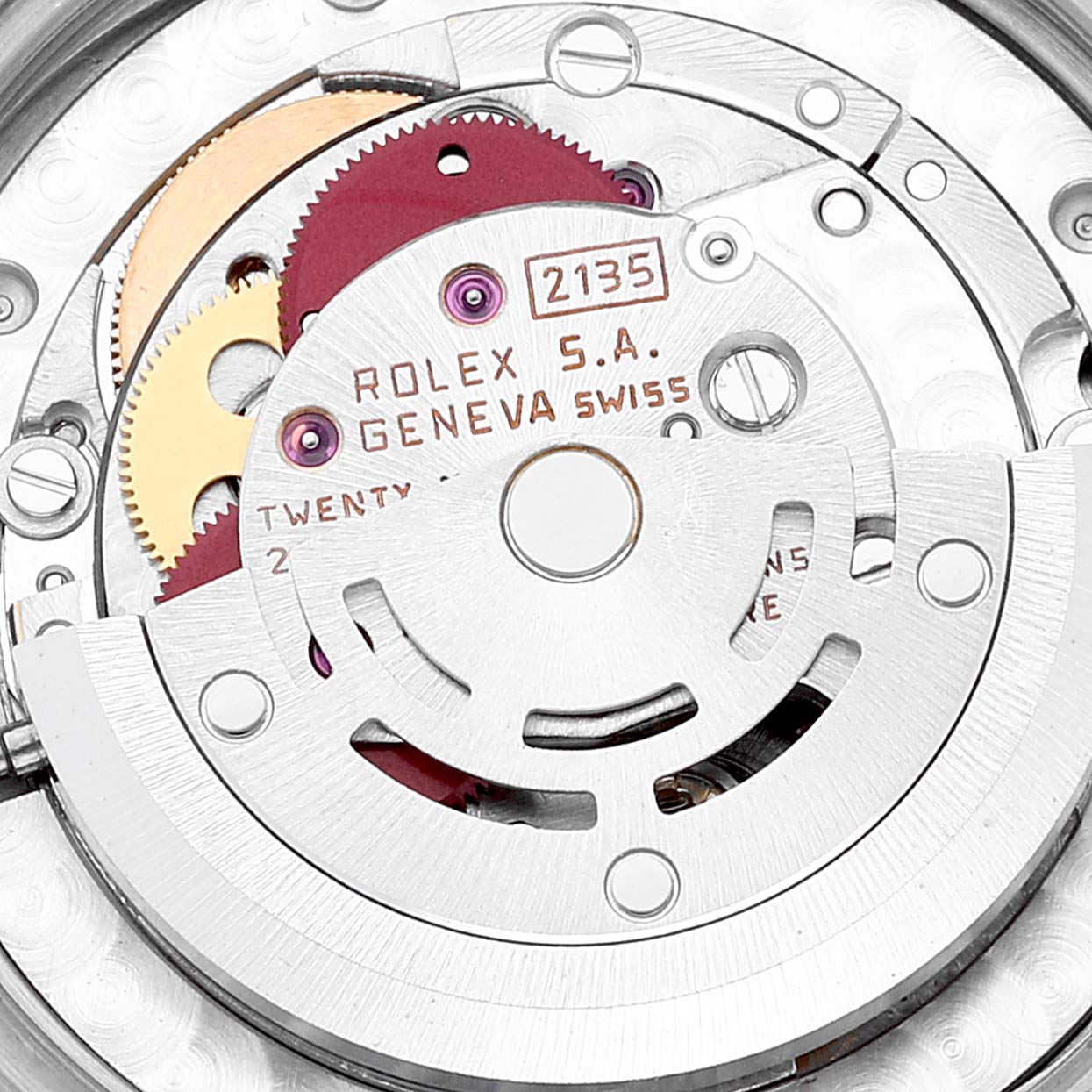 This image shows a close-up of the movement parts of a Rolex Mid-Size 68273 Women's Steel and Gold (two tone) Black Dial 68273 Women's Steel and Gold (two tone) Black Dial model, including gears and the rotor.