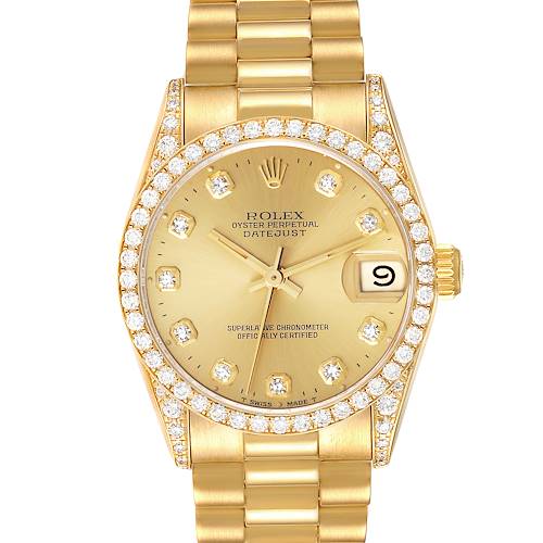 Photo of Rolex Datejust President Midsize Yellow Gold Diamond Bezel Ladies Watch 68158
