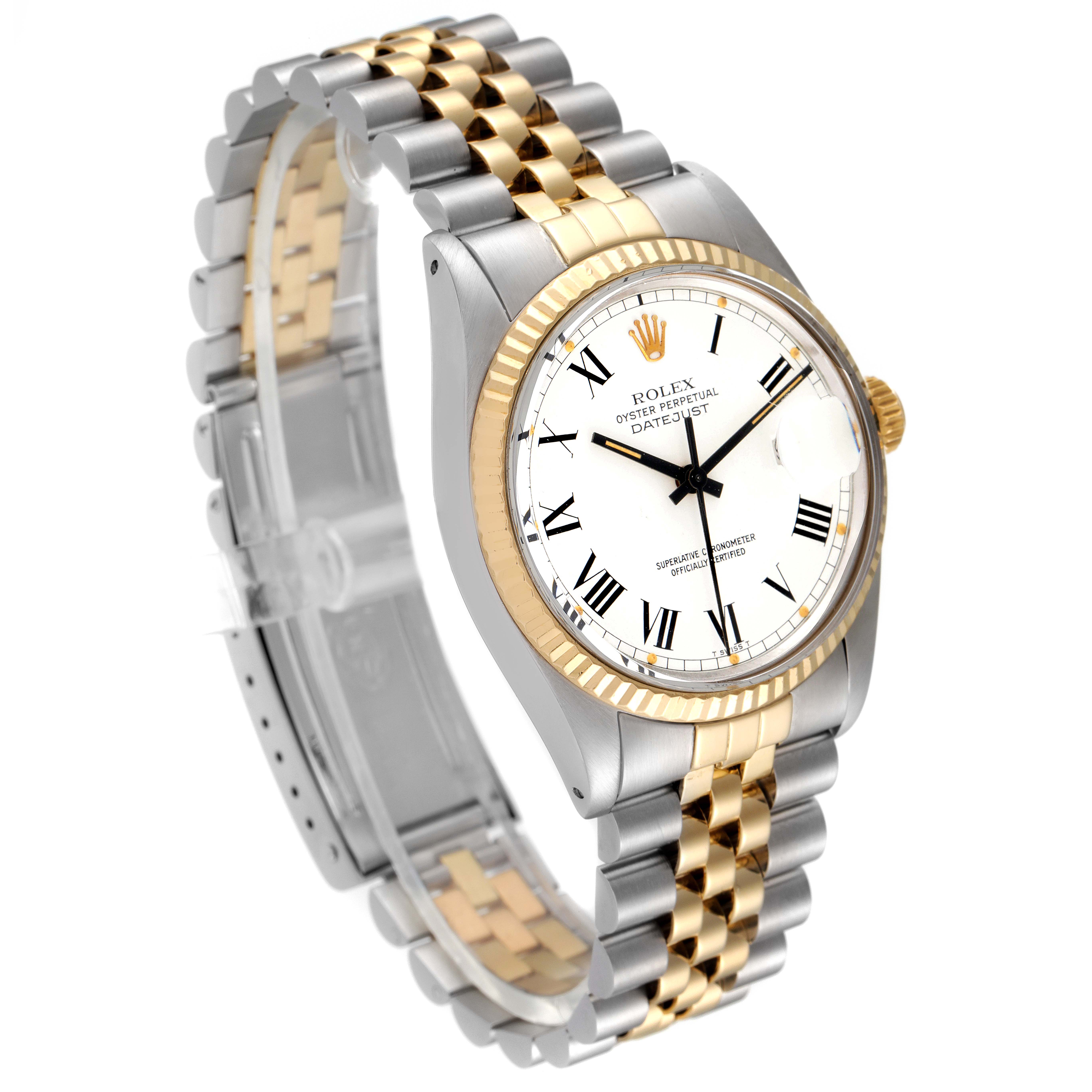 The Vintage Collection Rolex watch is shown from a three-quarter angle, displaying the face, bezel, and two-tone bracelet.