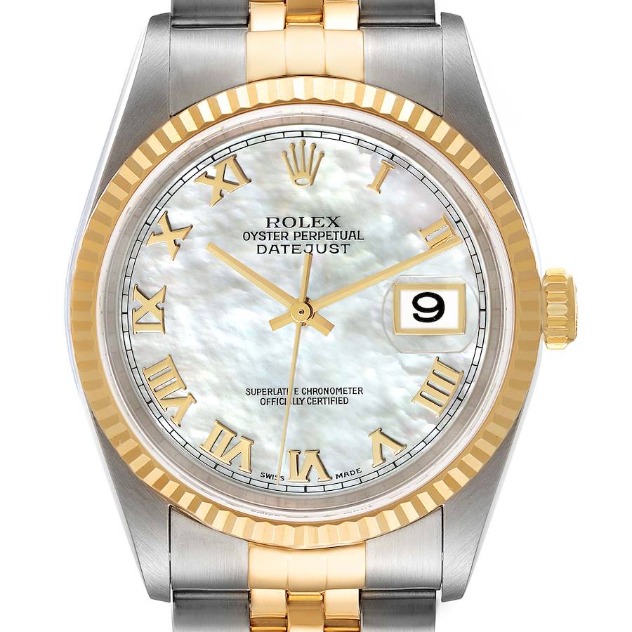 Rolex Datejust Steel Yellow Gold Mother of Pearl Watch 16233 Box Service Card SwissWatchExpo