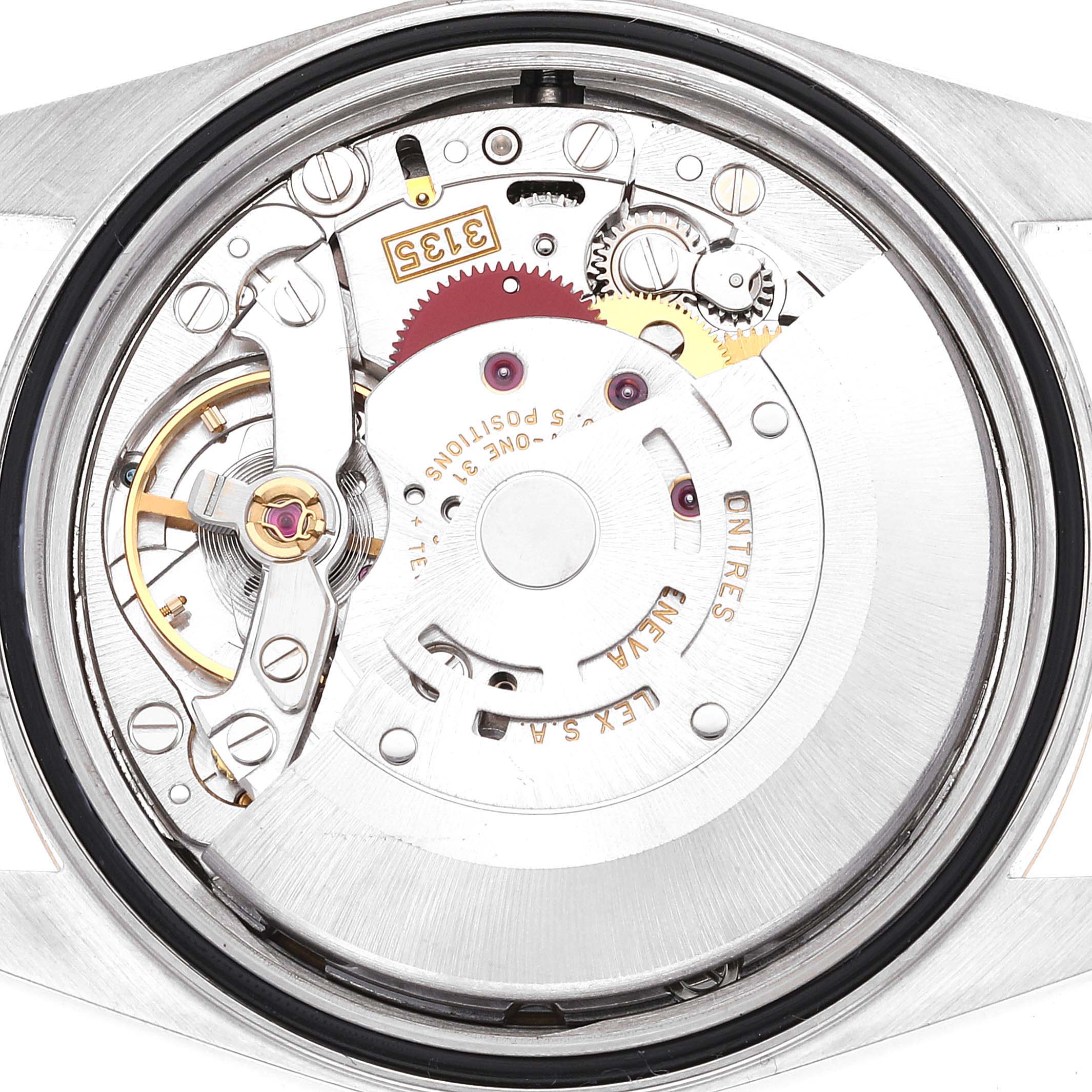 This image shows the internal movement mechanism of a Rolex Datejust 16233 Men's Steel and Gold (two tone) White Dial 16233 Men's Steel and Gold (two tone) White Dial watch from a top-down angle.