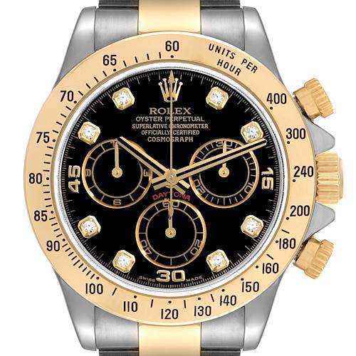 Photo of Rolex Daytona Steel Yellow Gold Diamond Chronograph Watch 116523 Box Papers