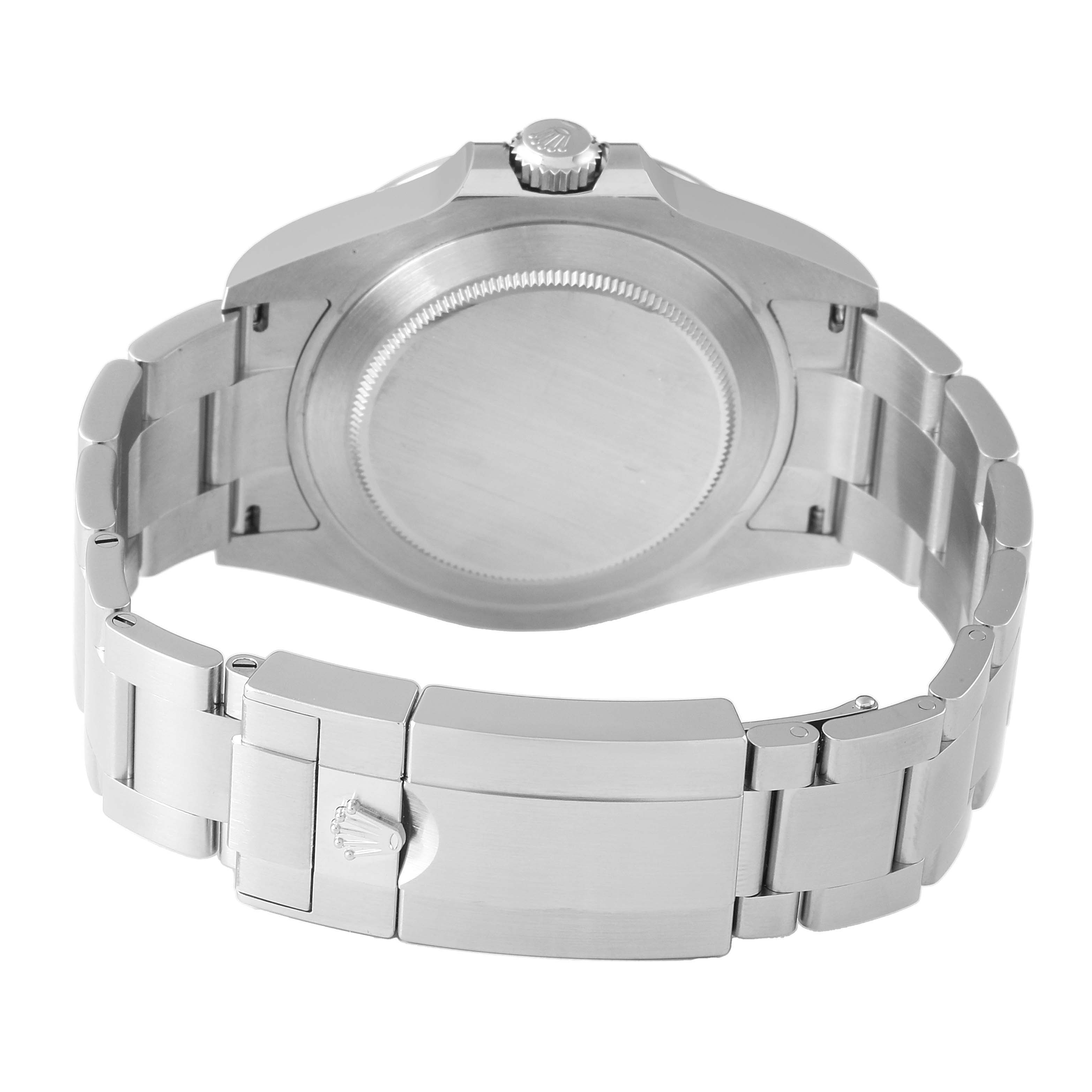 The image shows the back view of a Rolex Explorer 226570 Men's Stainless Steel Black Dial watch, highlighting the case back, bracelet, and clasp.