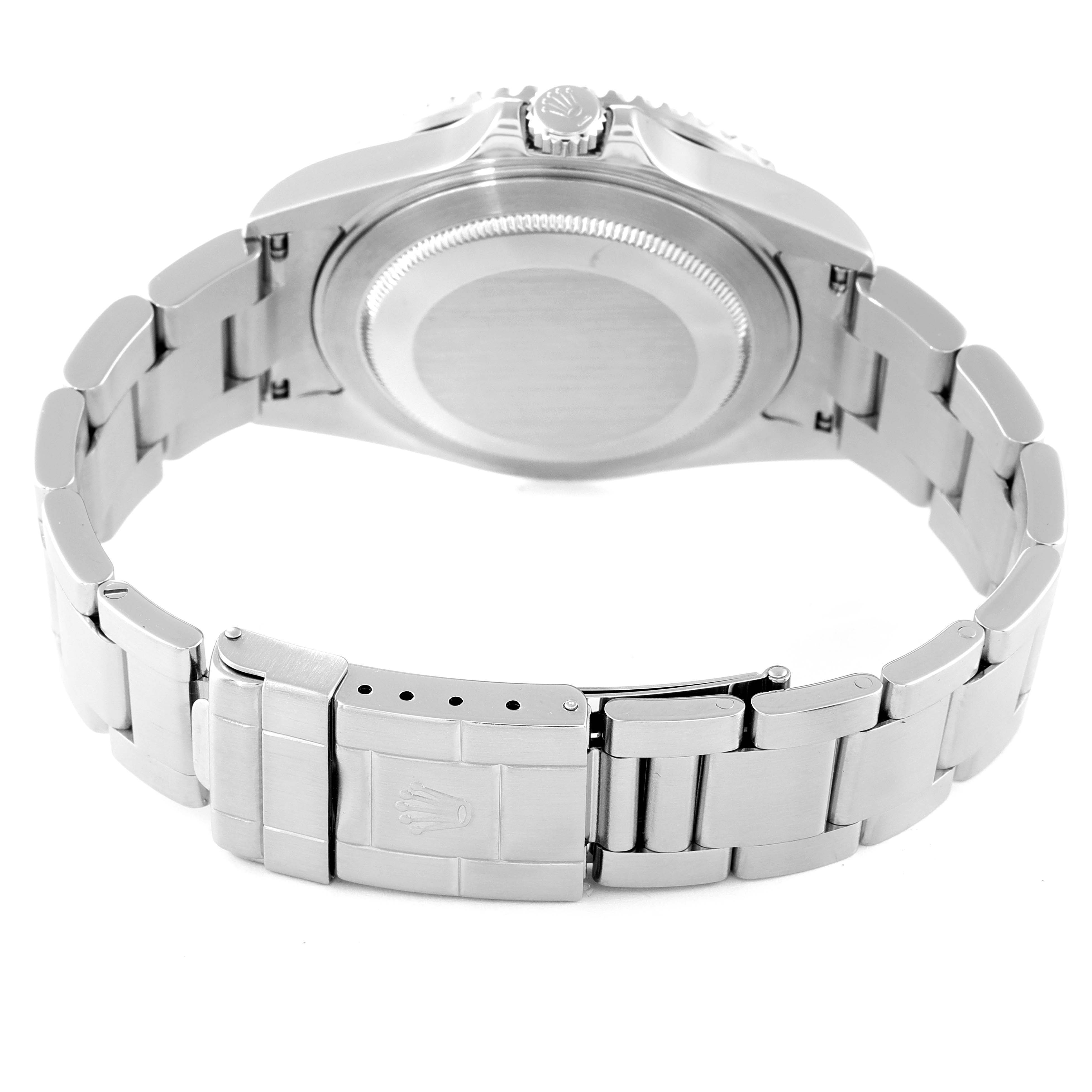 The image shows the back case, bracelet, and clasp of a Rolex GMT-Master 16710 Men
s Stainless Steel Black Dial 16710 Men
s Stainless Steel Black Dial watch from an angled bottom view.