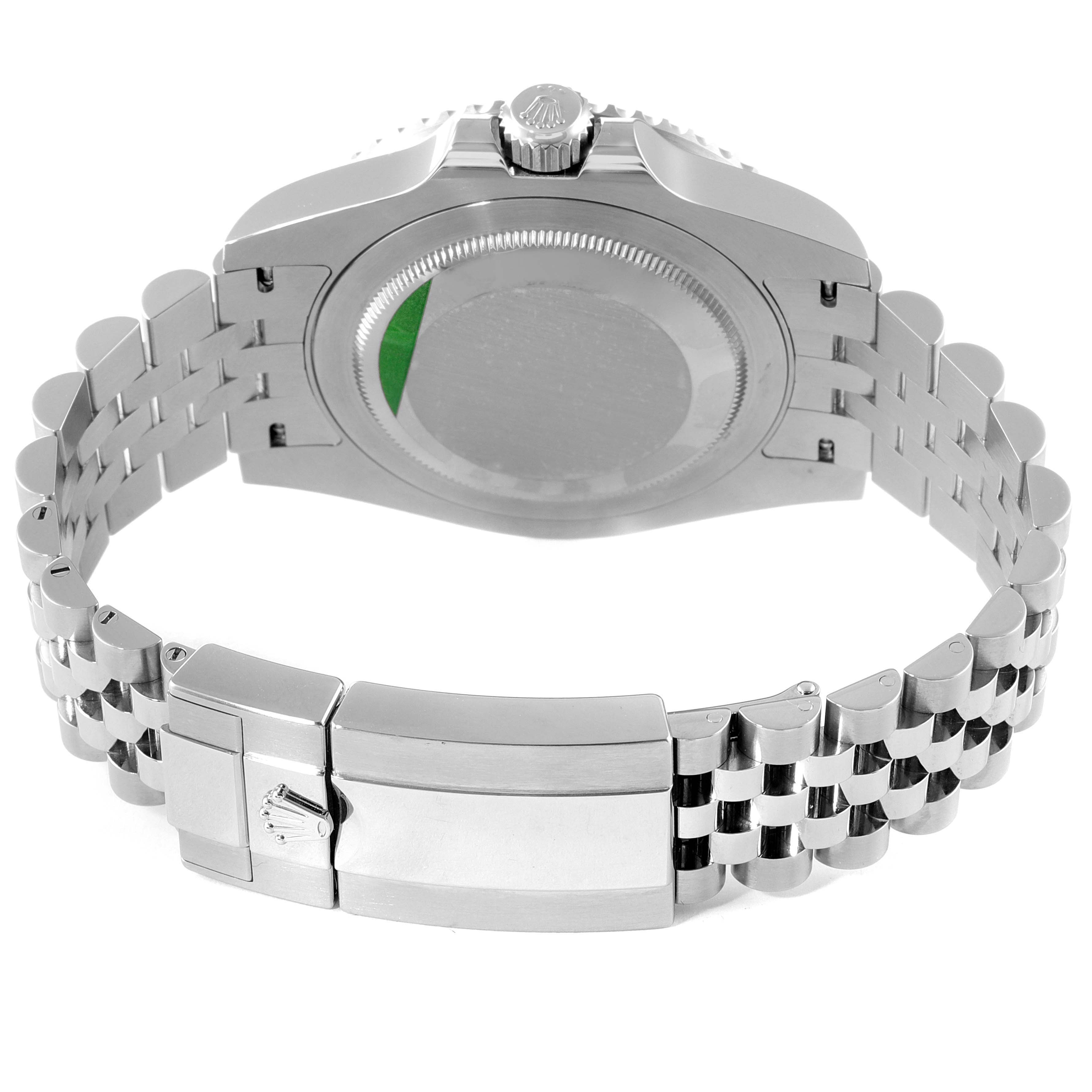 This image shows the back casing, crown, and clasp of a Rolex GMT-Master 126710BLNR Men
s Stainless Steel Black Dial 126710BLNR Men
s Stainless Steel Black Dial watch from a rear angle.