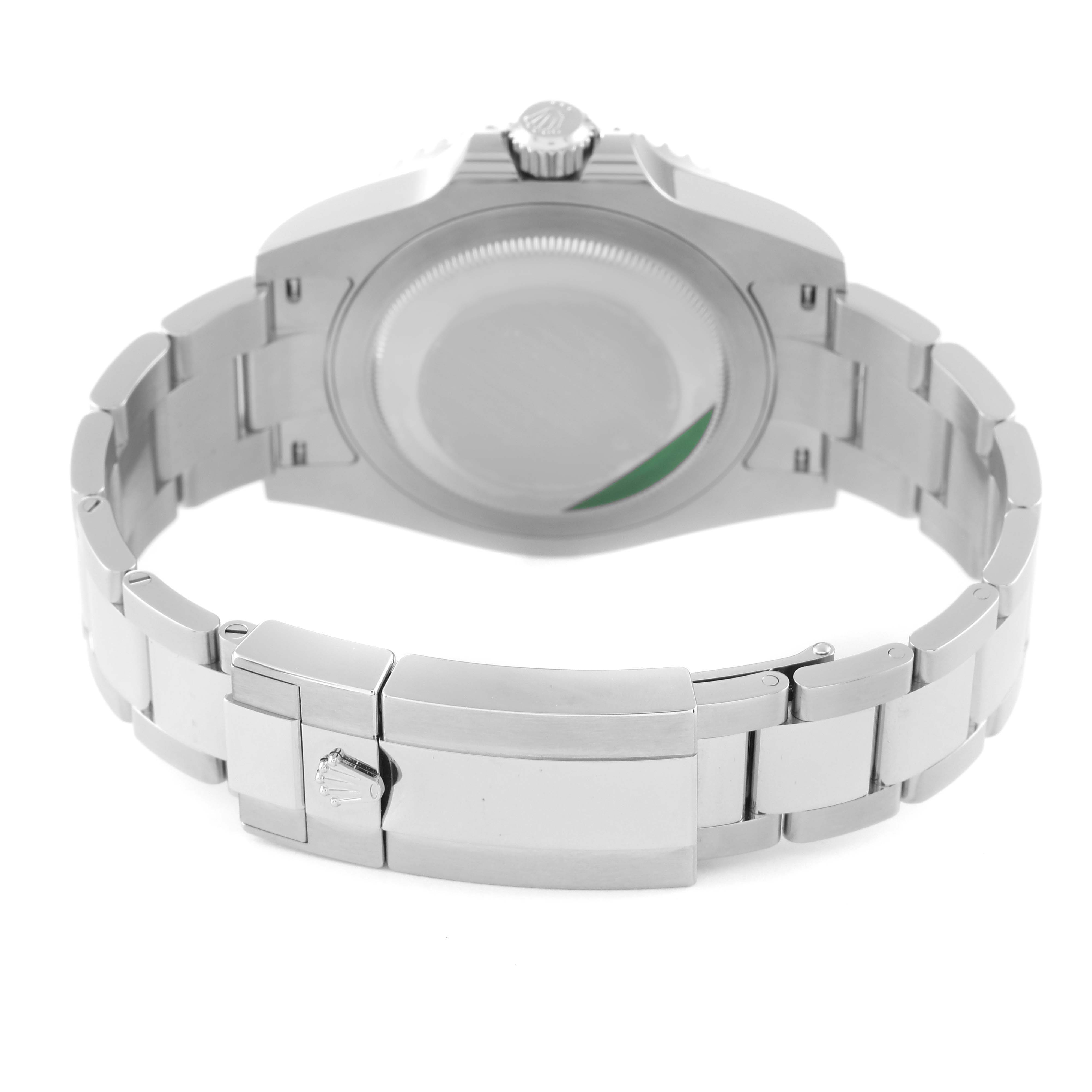 The image shows the back view of a Rolex GMT-Master 126710 Men's Stainless Steel Black Dial 126710 Men's Stainless Steel Black Dial watch, focusing on the case back and clasp of the metal bracelet.