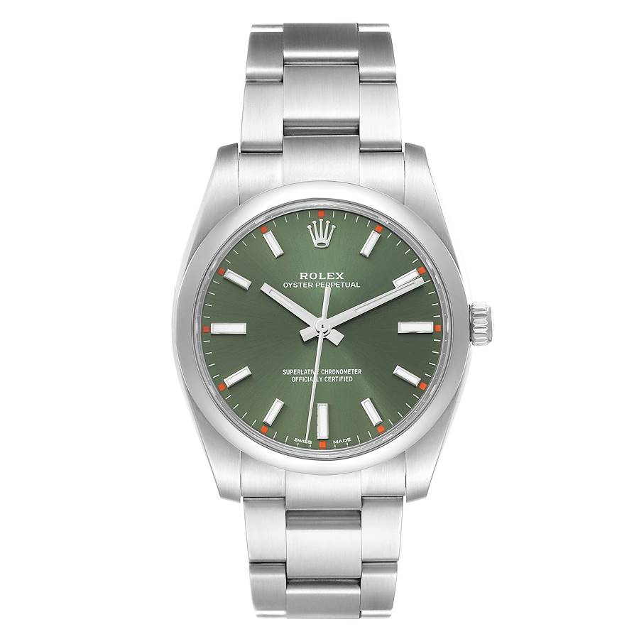 Rolex Oyster 34mm Olive Green Dial Steel Mens | SwissWatchExpo
