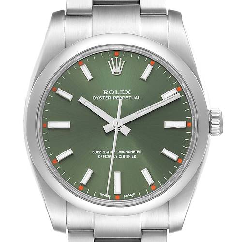 Photo of Rolex Oyster Perpetual 34mm Olive Green Dial Steel Mens Watch 114200