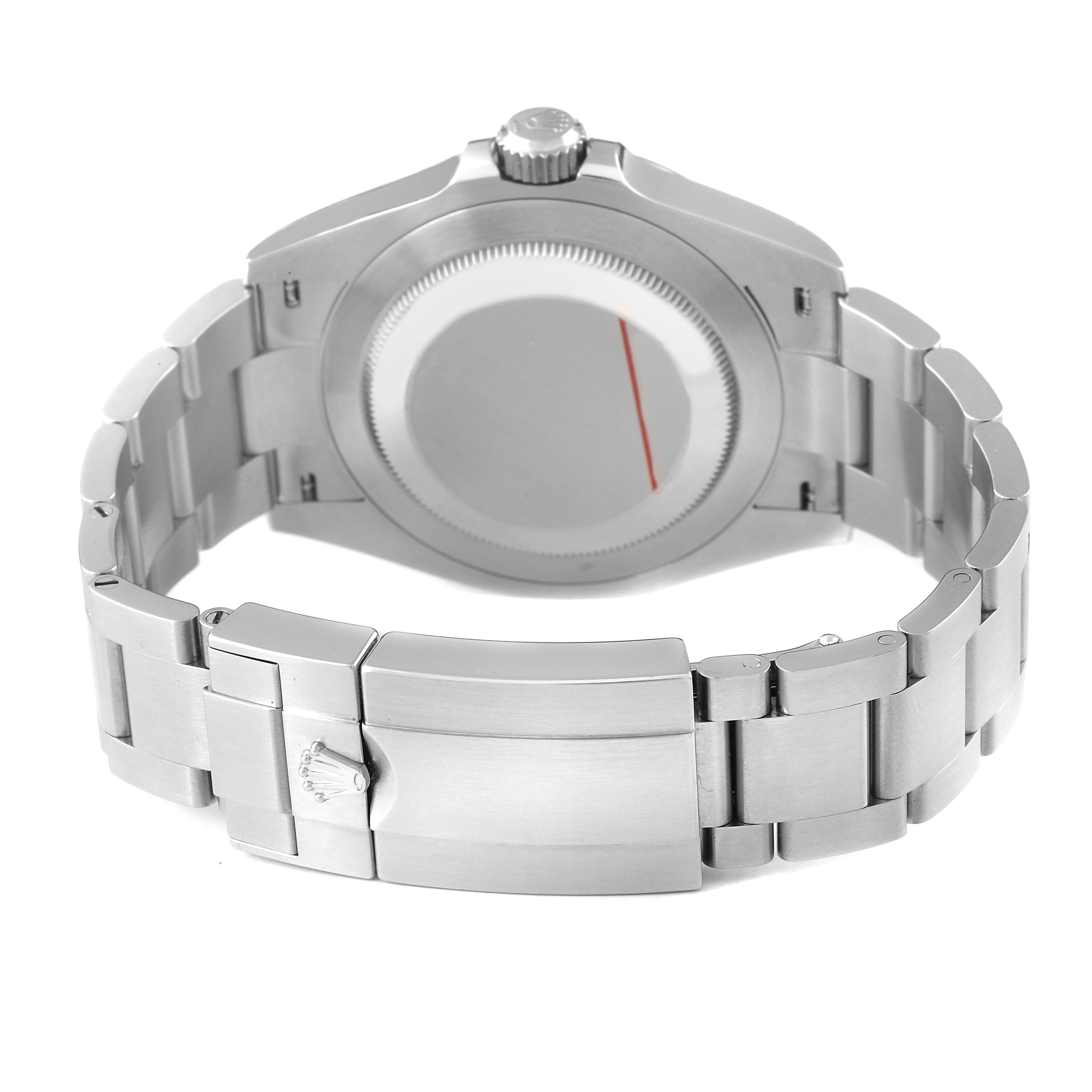 The image shows the back and bracelet clasp of the Rolex Air-King 126900 Men's Stainless Steel Black Dial watch from a rear angle.