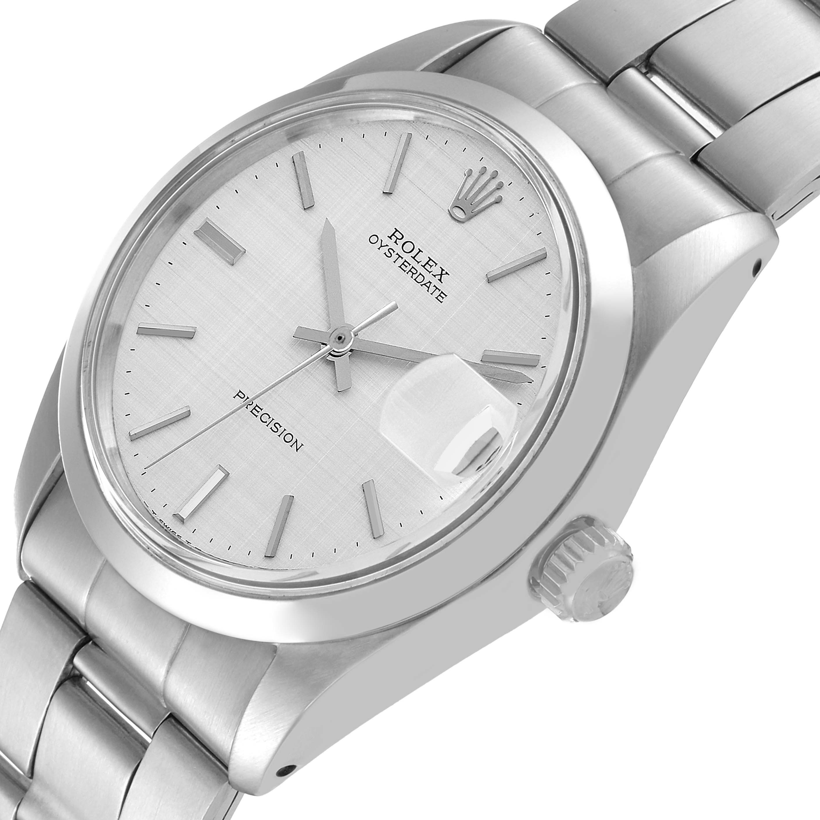 The Rolex Vintage Collection 6694 Men's Stainless Steel Silver Dial 6694 Men's Stainless Steel Silver Dial watch is displayed from an angled close-up, showcasing the dial, bezel, crown, and partial bracelet.