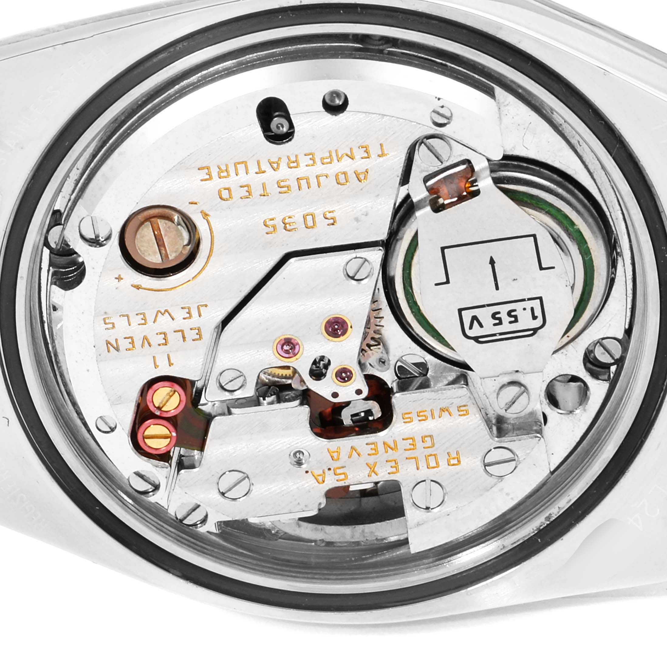 This image shows the internal movement mechanism of a Rolex Oysterquartz 17013 Men's Steel and Gold (two tone) Champagne Dial 17013 Men's Steel and Gold (two tone) Champagne Dial model from a top-down angle.