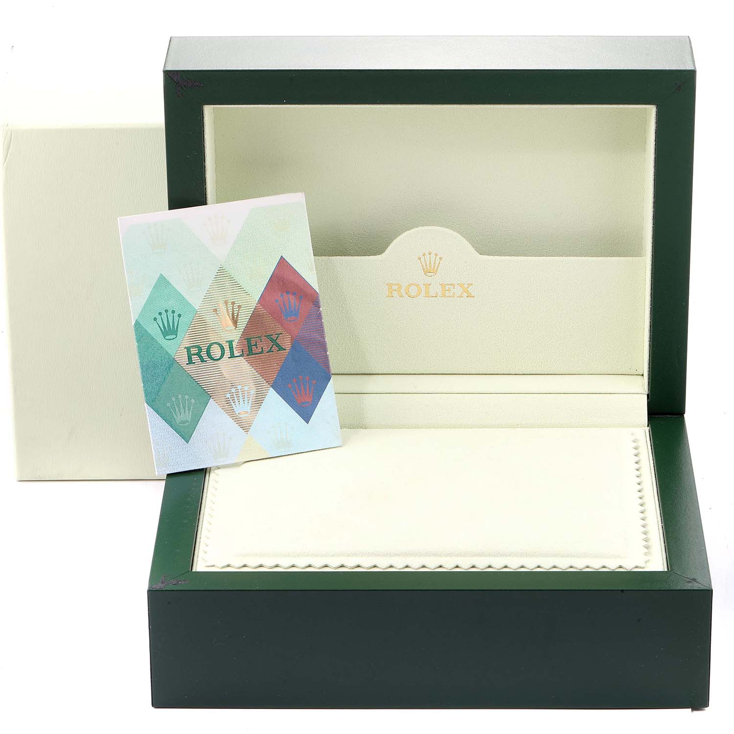 The image shows the open box and authenticity paperwork for a Rolex President 179159 Women's White Gold White Dial 179159 Women's White Gold White Dial model.