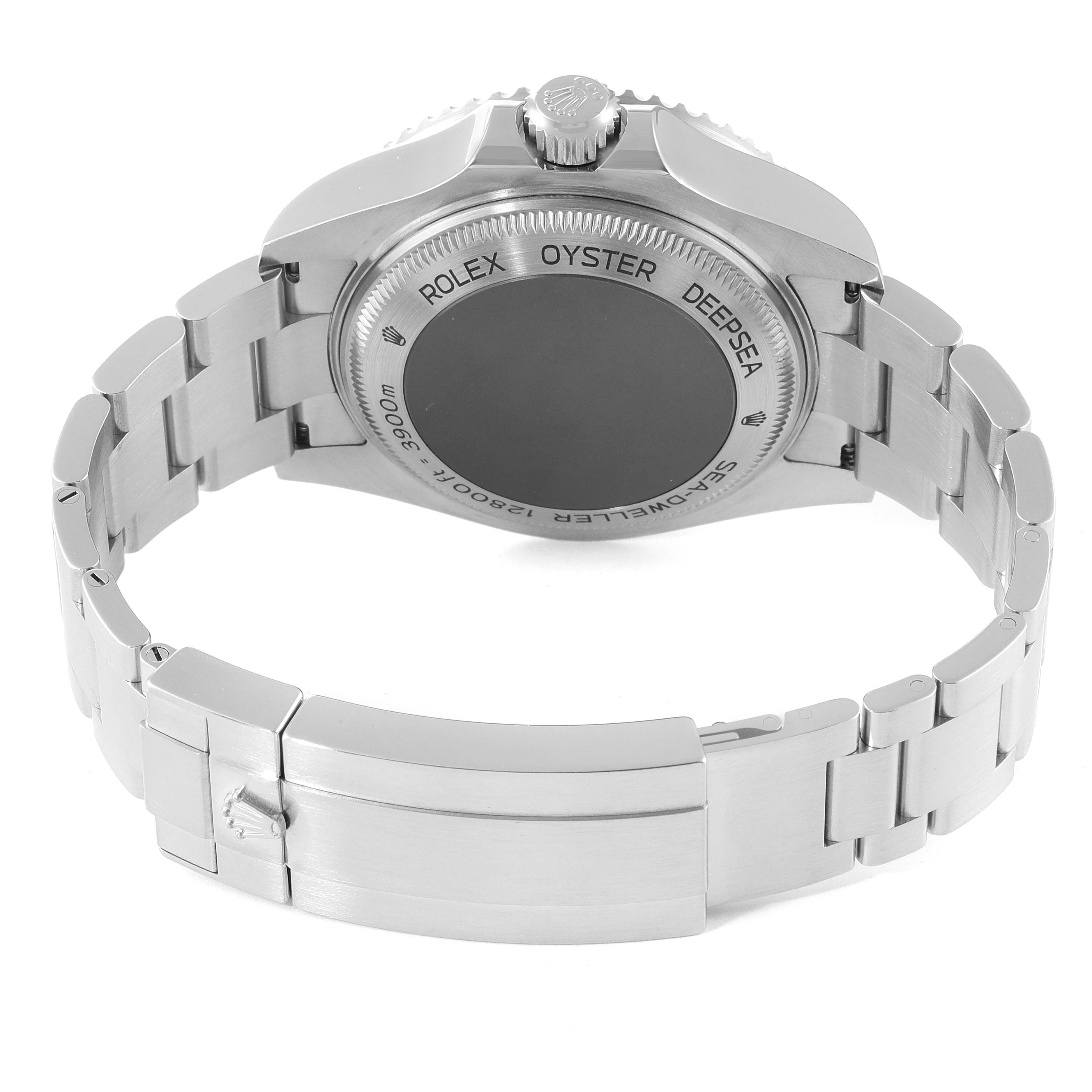 This image shows the back view and clasp of the Rolex Sea-Dweller 126660 Men's Stainless Steel Blue Dial 126660 Men's Stainless Steel Blue Dial watch.