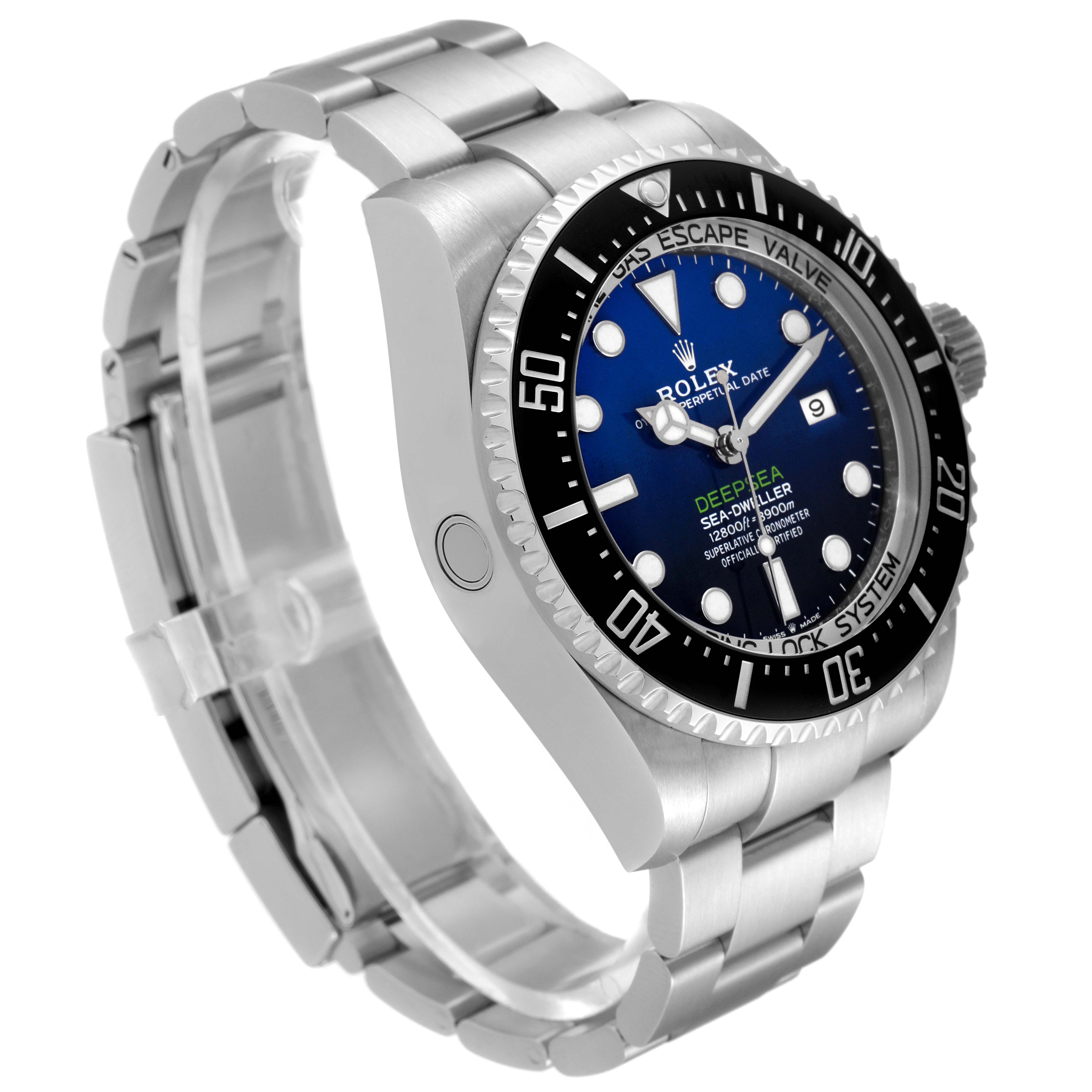 The image shows a Rolex Sea-Dweller 126660 Men's Stainless Steel Blue Dial 126660 Men's Stainless Steel Blue Dial watch at a three-quarter angle, highlighting the bezel, dial, bracelet, and crown.
