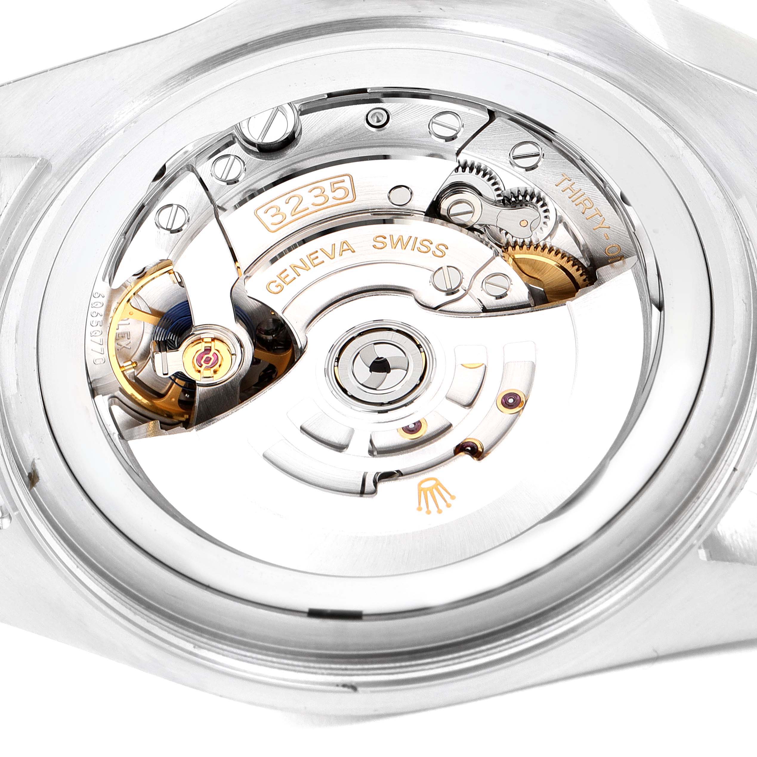 The image shows the intricate back view of the Rolex Sea-Dweller 126660 Men
s Stainless Steel Blue Dial 126660 Men
s Stainless Steel Blue Dial model, exposing its watch movement and internal components.