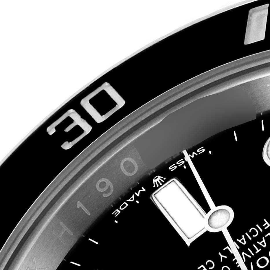 The image shows an angled close-up of the bezel and part of the dial of a Rolex Submariner 126610 Men
s Stainless Steel Black Dial 126610 Men
s Stainless Steel Black Dial watch, highlighting the "30" marker.