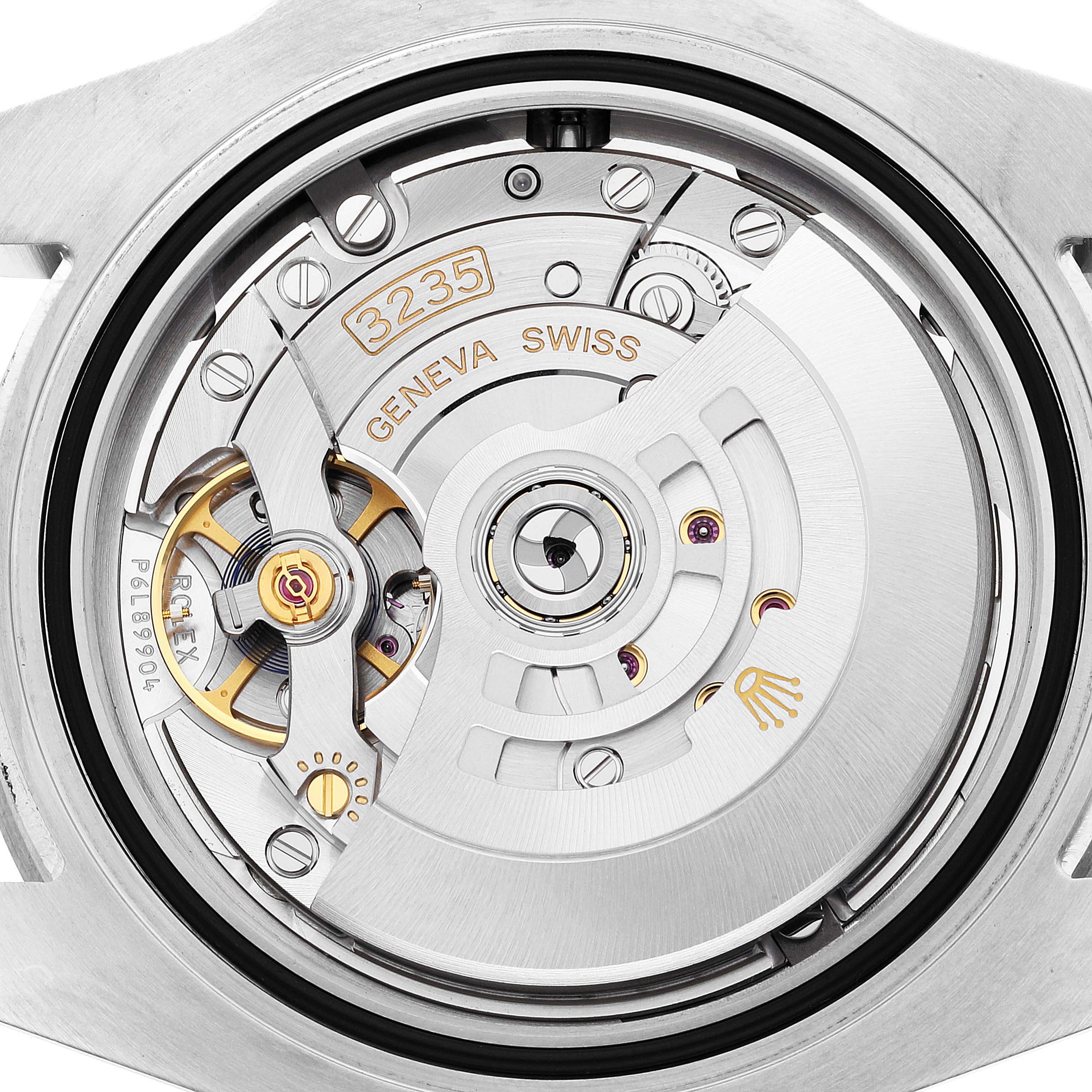 This image shows the back of a Rolex Submariner 126610 Men
s Stainless Steel Black Dial 126610 Men
s Stainless Steel Black Dial watch, specifically highlighting its intricate movement mechanism.