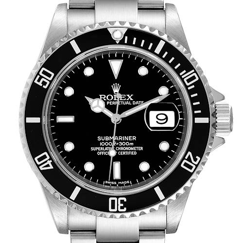 Photo of Rolex Submariner Black Dial Steel Mens Watch 16610 Box Card
