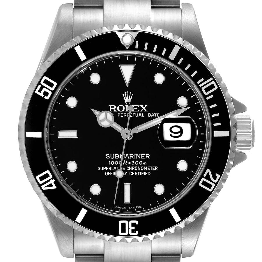 Rolex Submariner Date Black Dial Steel Mens Watch 16610 Box Papers SwissWatchExpo