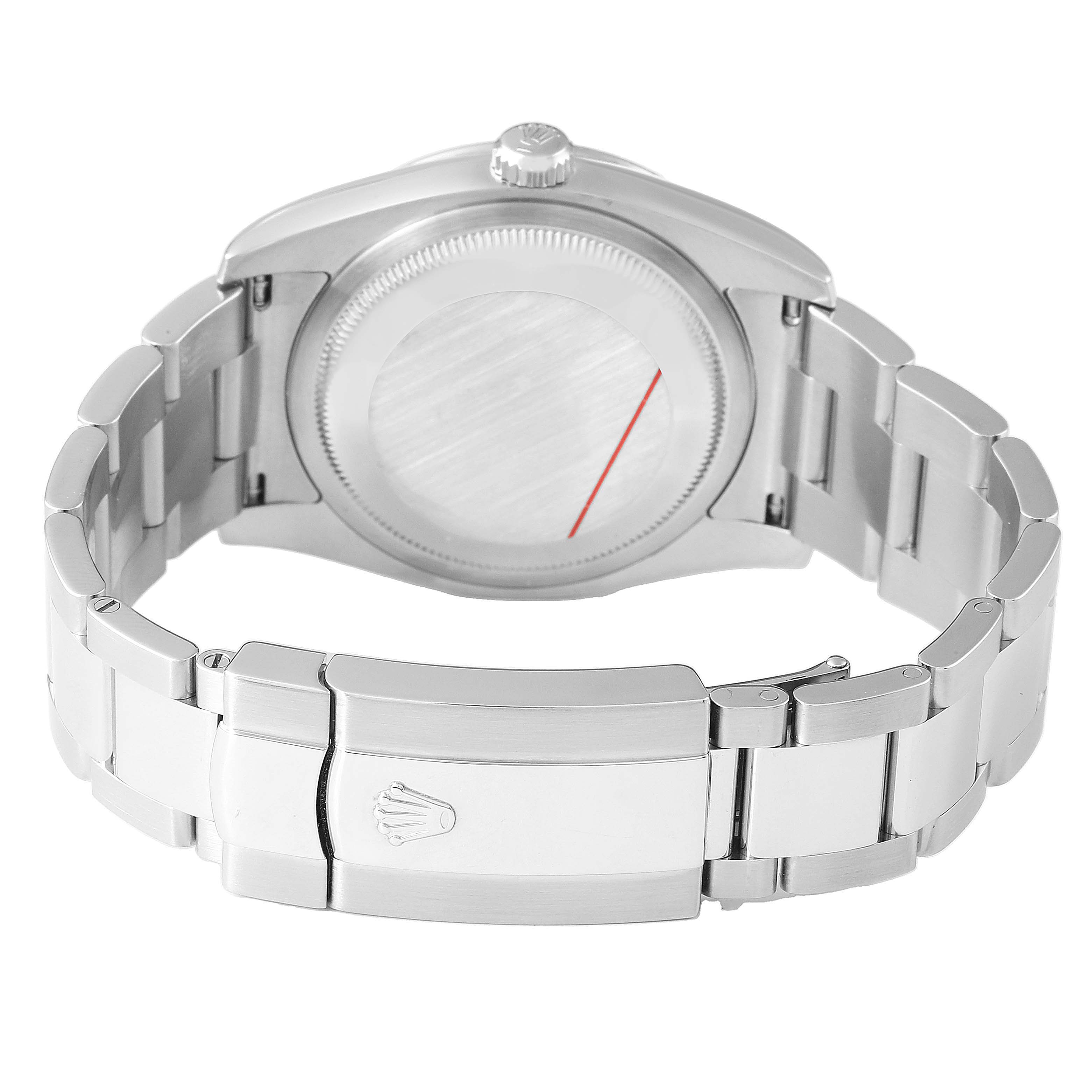 The image shows the back and clasp of the Rolex Turn-o-Graph 116264 Men's Stainless Steel Black Dial watch from a rear angle.