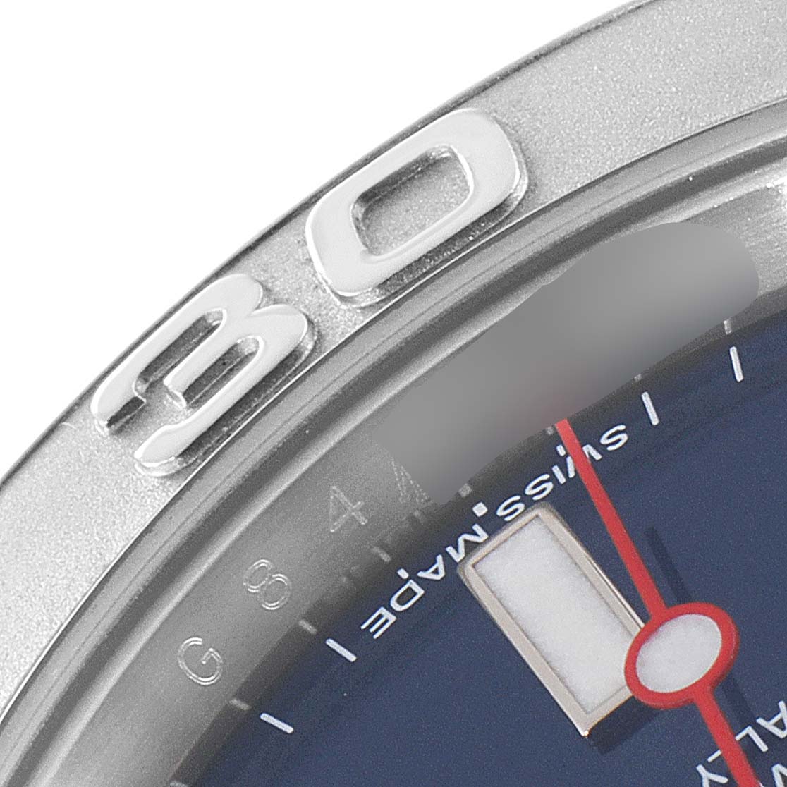 This image shows a close-up of the bezel and part of the dial of the Rolex Yacht-Master 116622 Men's Stainless Steel Blue Dial 116622 Men's Stainless Steel Blue Dial watch.