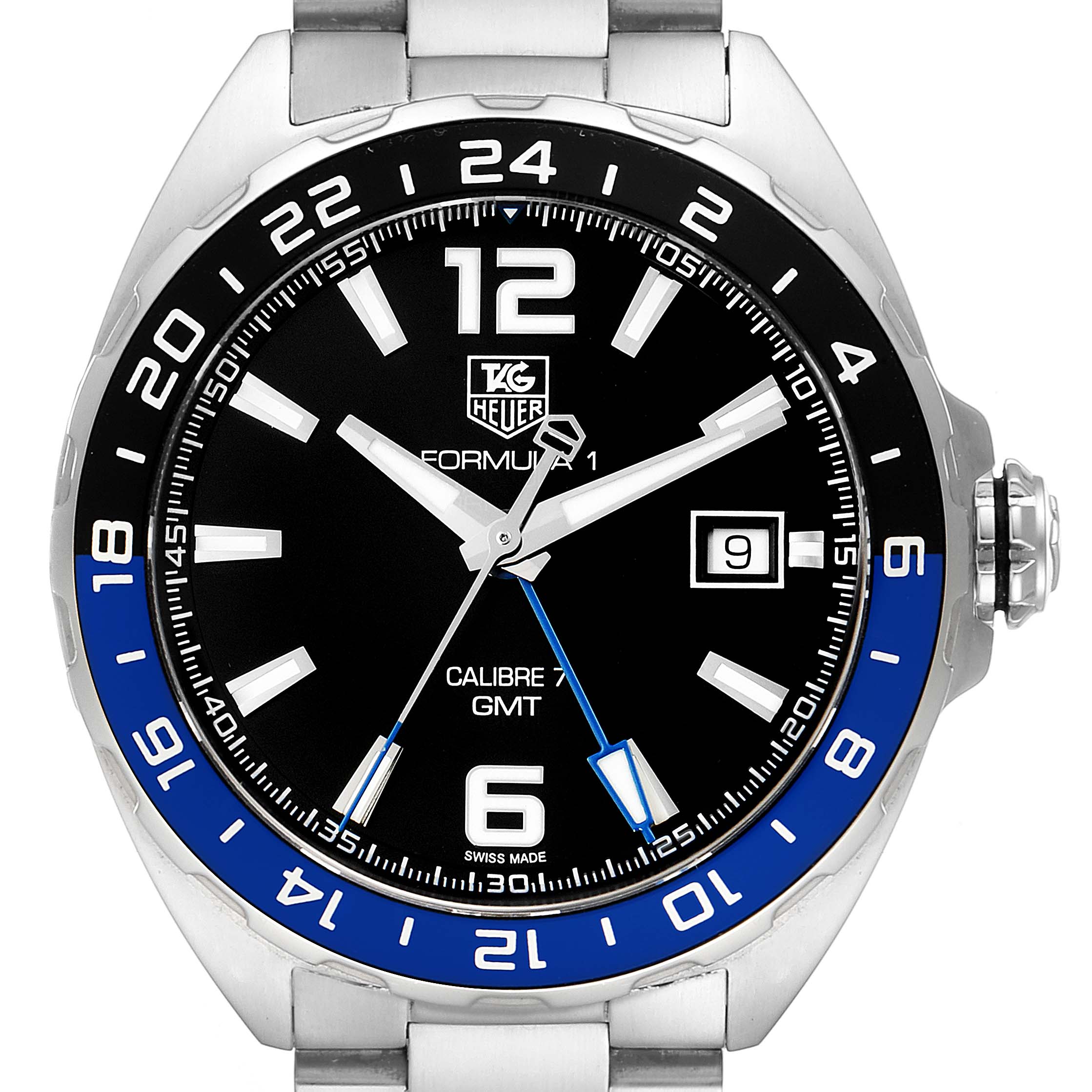 The image shows a front view of the Tag Heuer Formula 1 WAZ211A.BA0875 Men's Stainless Steel Black Dial WAZ211A.BA0875 Men's Stainless Steel Black Dial watch, highlighting the face, bezel, and part of the bracelet.