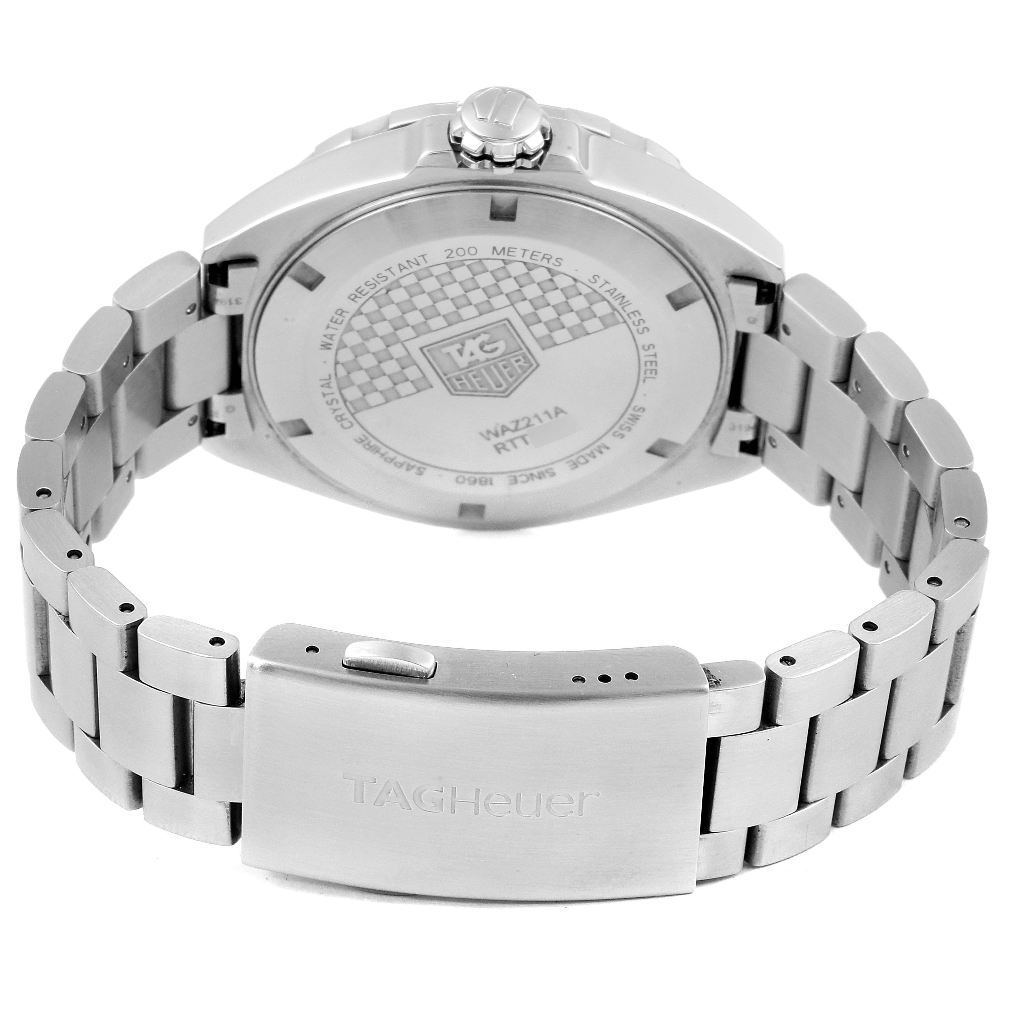 The image shows the back view of a Tag Heuer Formula 1 WAZ211A.BA0875 Men's Stainless Steel Black Dial WAZ211A.BA0875 Men's Stainless Steel Black Dial watch, including the case back, bracelet, and clasp.