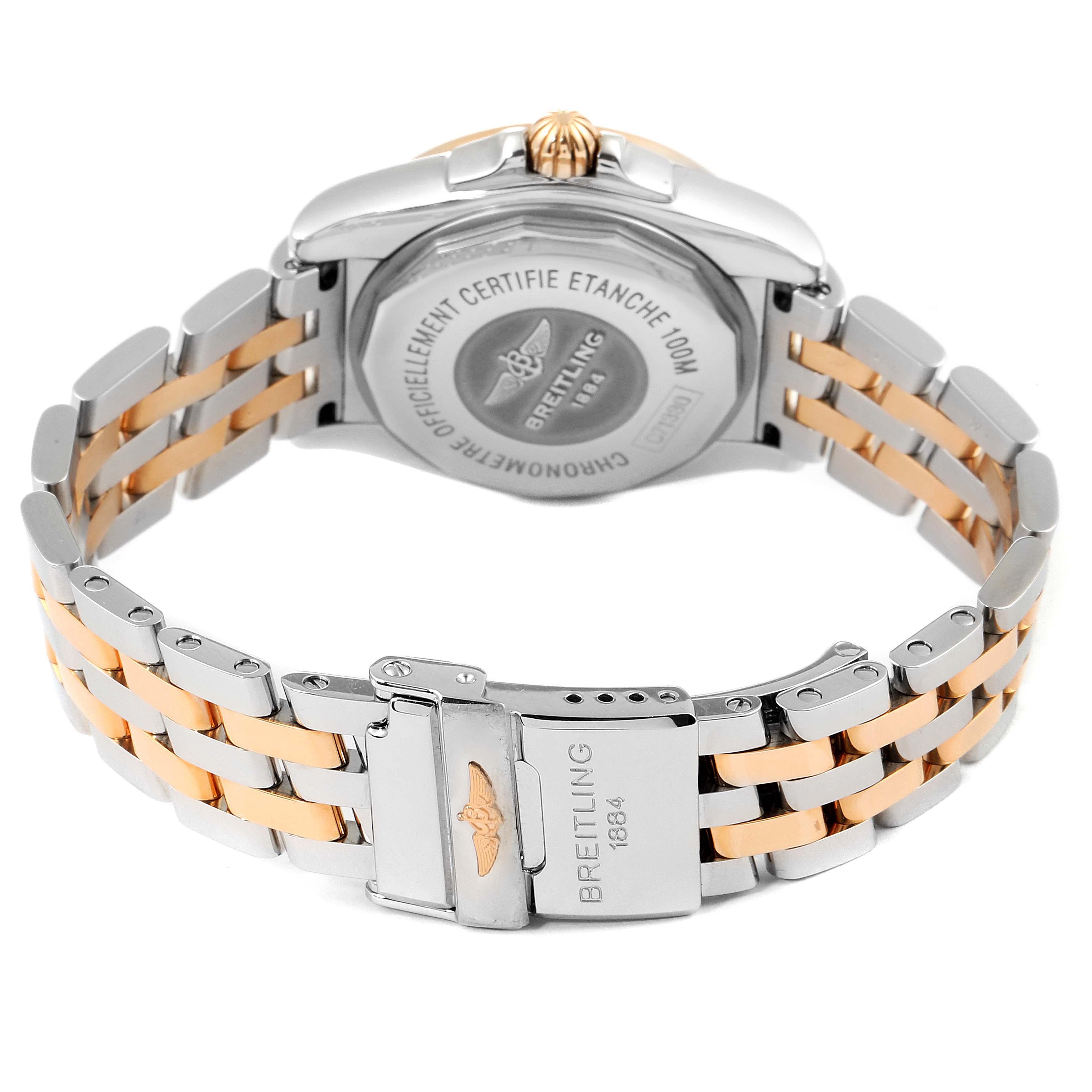 The image shows the back and clasp of the Breitling C71330 Women's Steel and Gold (two tone) Champagne Dial C71330 Women's Steel and Gold (two tone) Champagne Dial Galactic 32 Steel Rose Gold Diamond Women's Watch C71330.