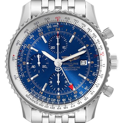 Photo of Breitling Navitimer World GMT Blue Dial Steel Mens Watch A24322 Box Card