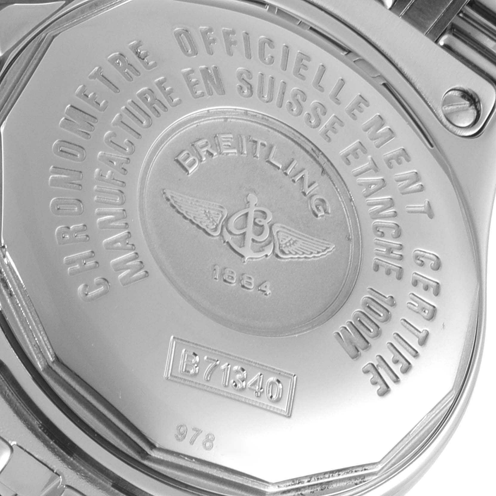 This image shows the back case of the Breitling B71340 Women's Steel and Gold (two tone) Mother of Pearl Dial B71340 Women's Steel and Gold (two tone) Mother of Pearl Dial Starliner Steel Yellow Gold MOP Diamond Ladies Watch B71340.