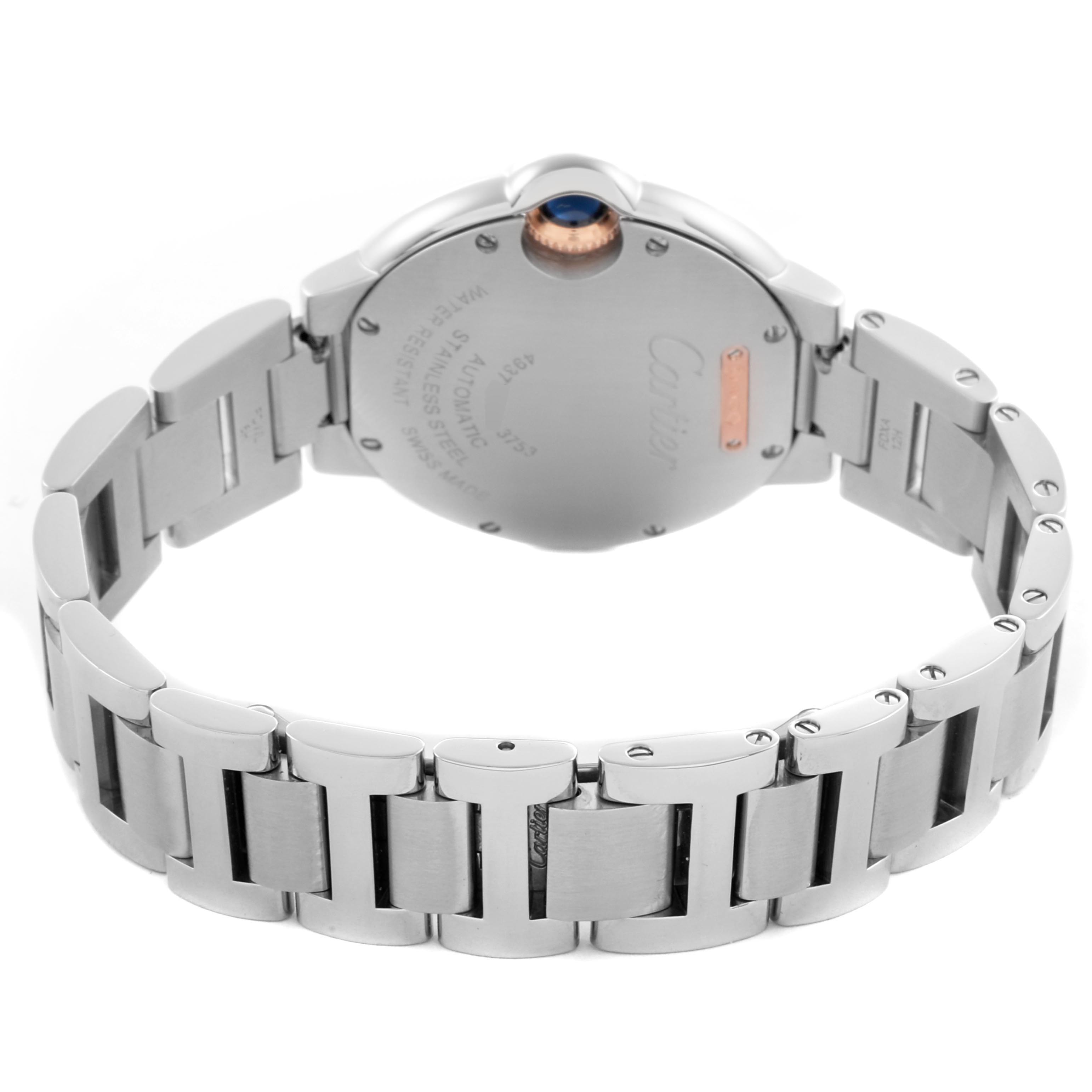 The image shows the back and bracelet of a Cartier Ballon Bleu WE902080 Women's Steel and Gold (two tone) Silver Dial WE902080 Women's Steel and Gold (two tone) Silver Dial watch, highlighting the case back and clasp.